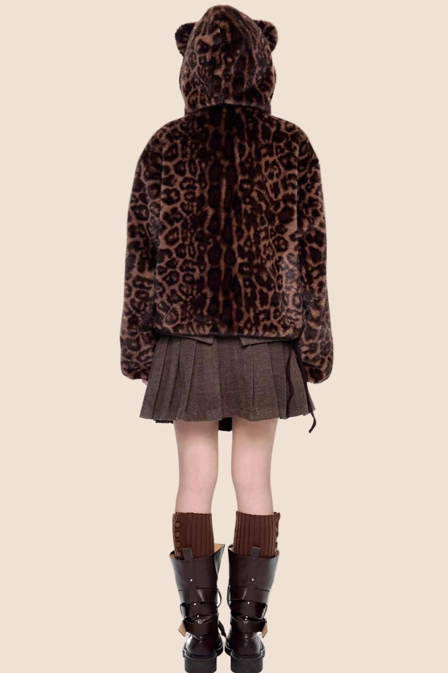 Leopard Print Hooded Furry Cotton Jacket