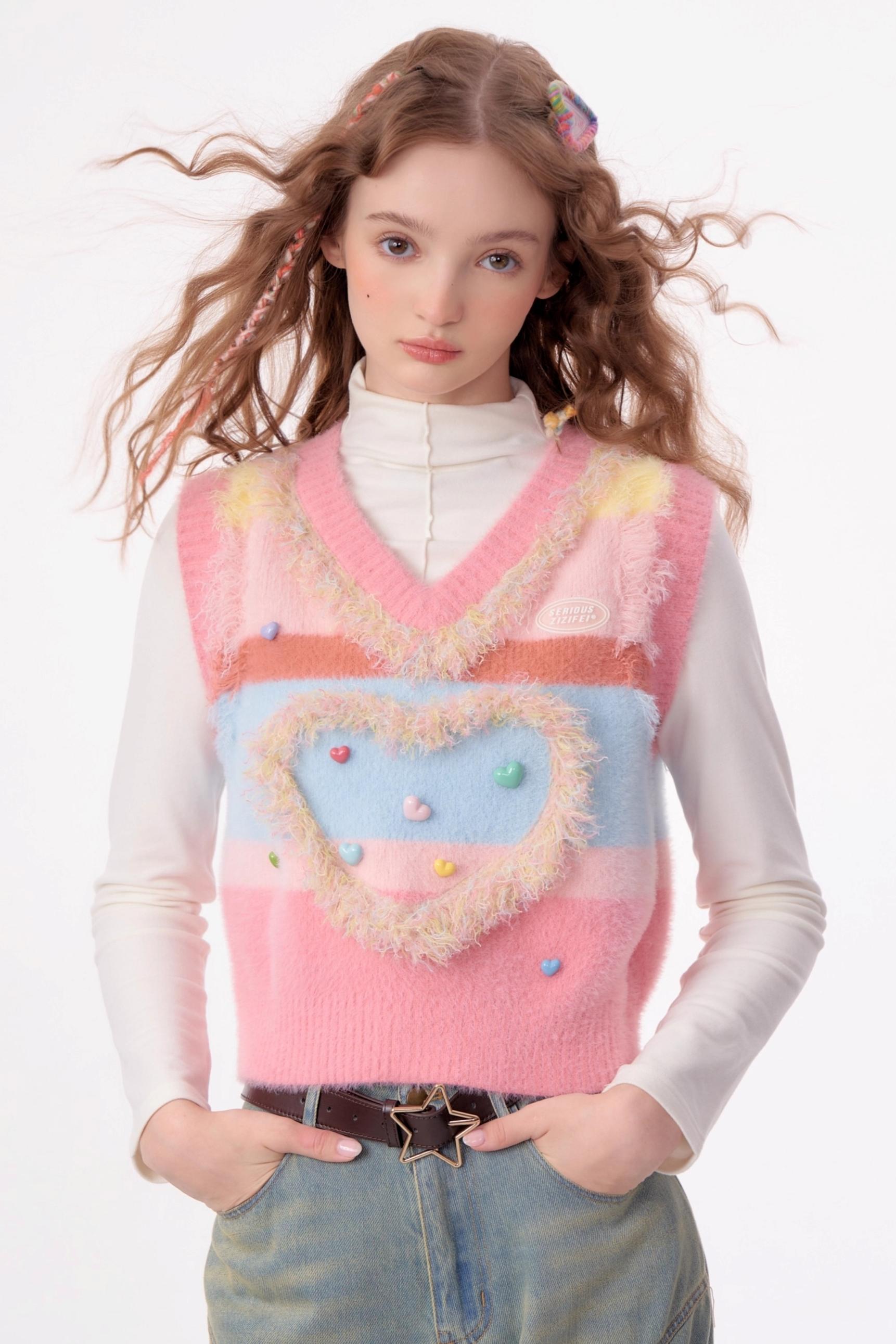 Aesthetic pink knit coats oversized v neck Horn buckle knit outwear main image 1