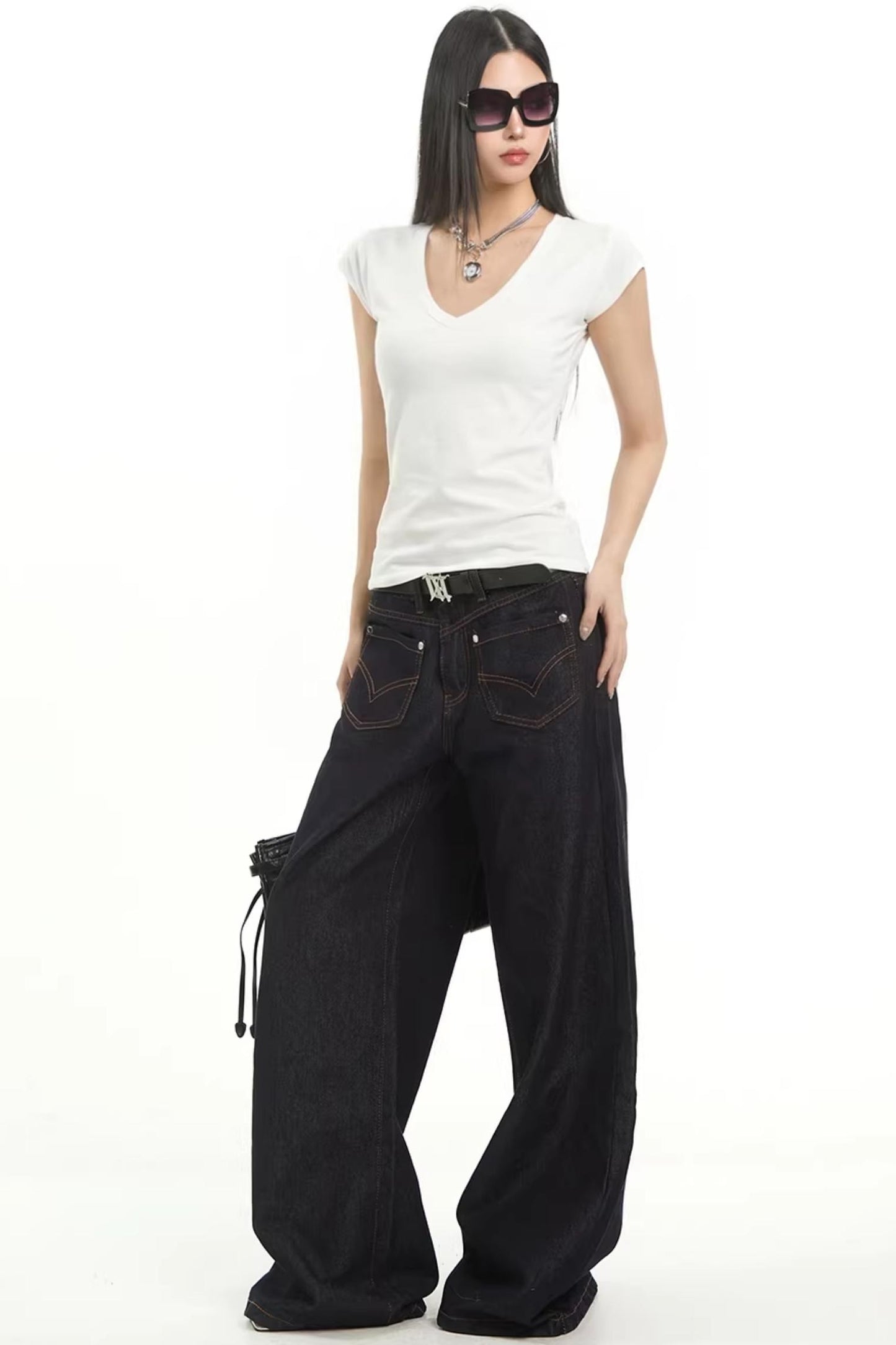 Black Slim-Fit V-Neck Top