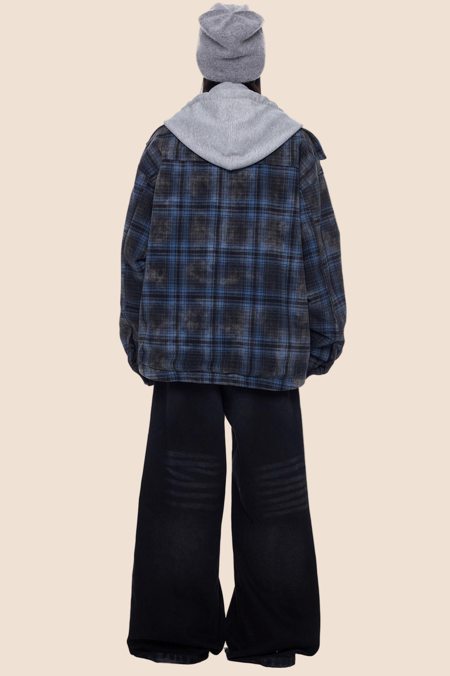 Plaid Faux Two-Piece Hooded Jacket