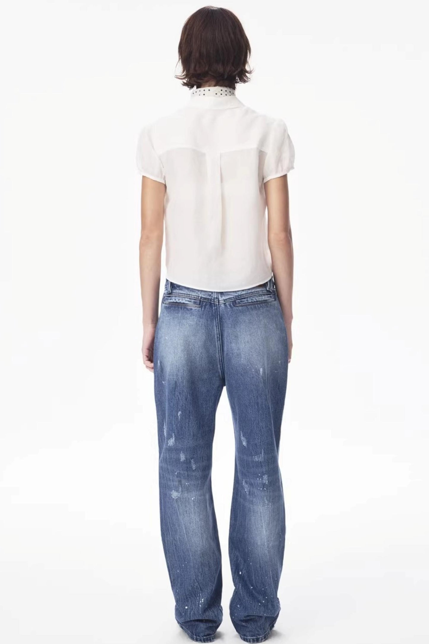 Ramie-Blend Pleated Puff Blouse