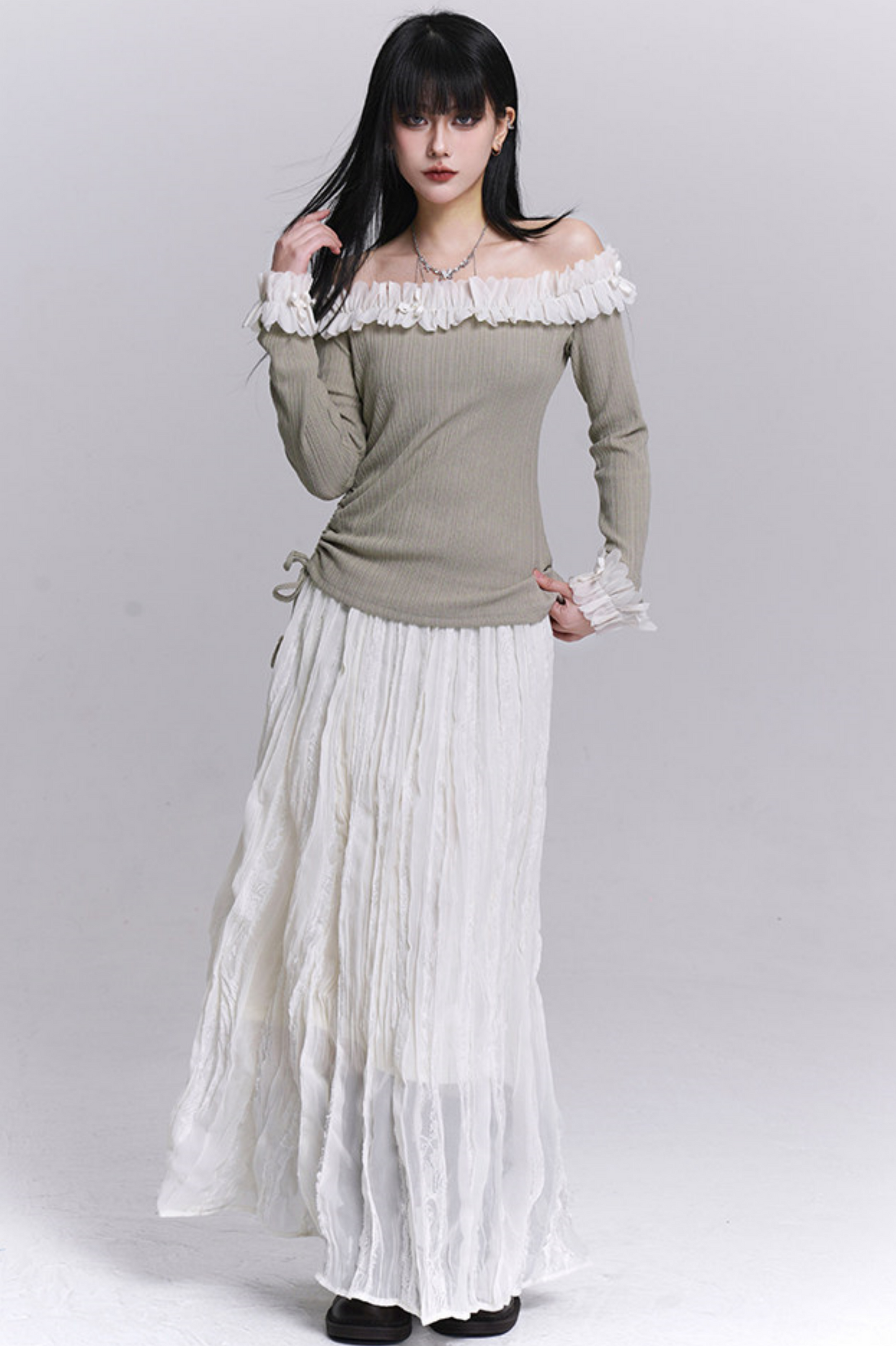 Lace Patchwork Pleated Skirt