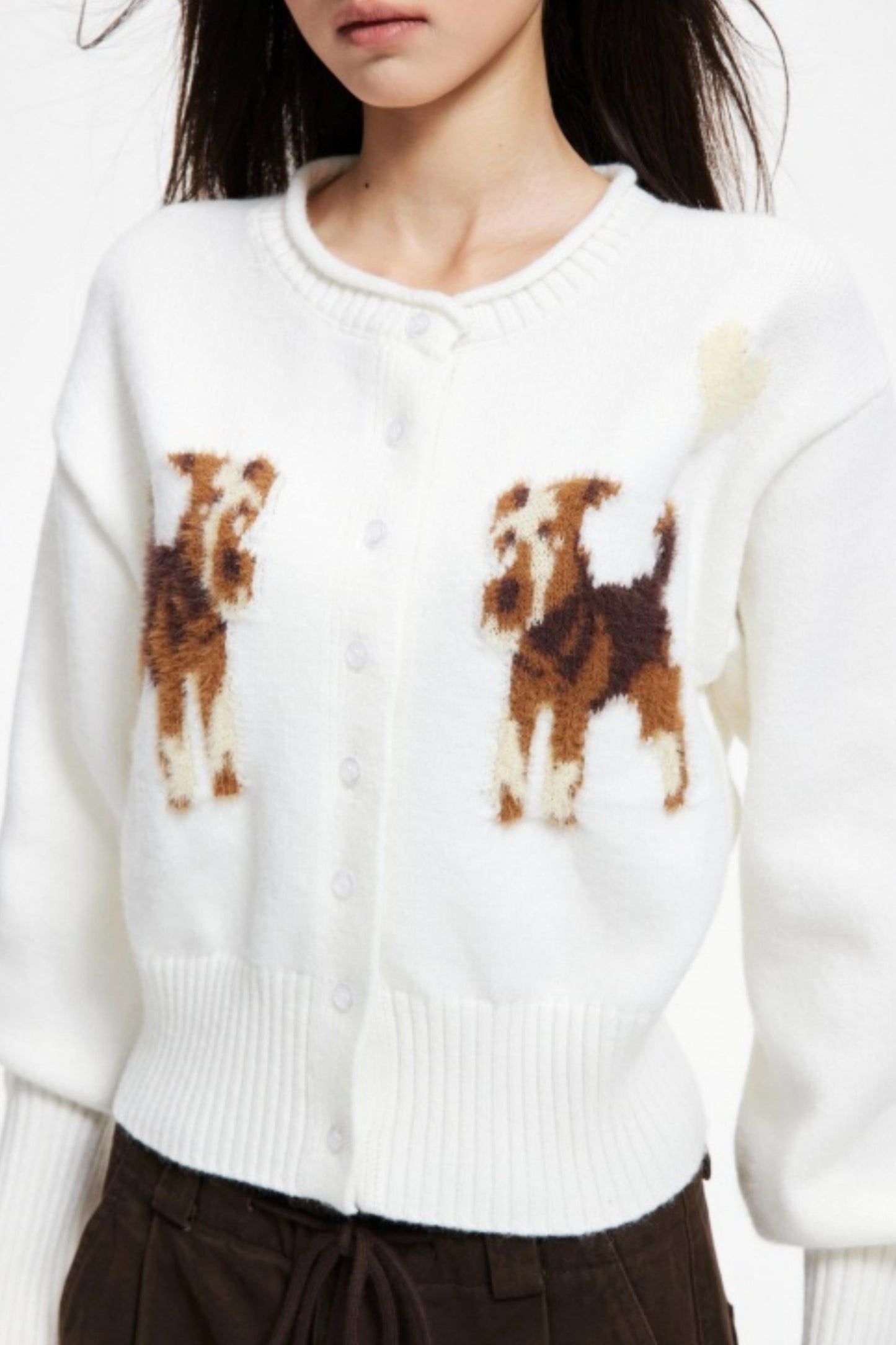 Puppy Jacquard Cropped Cardigan