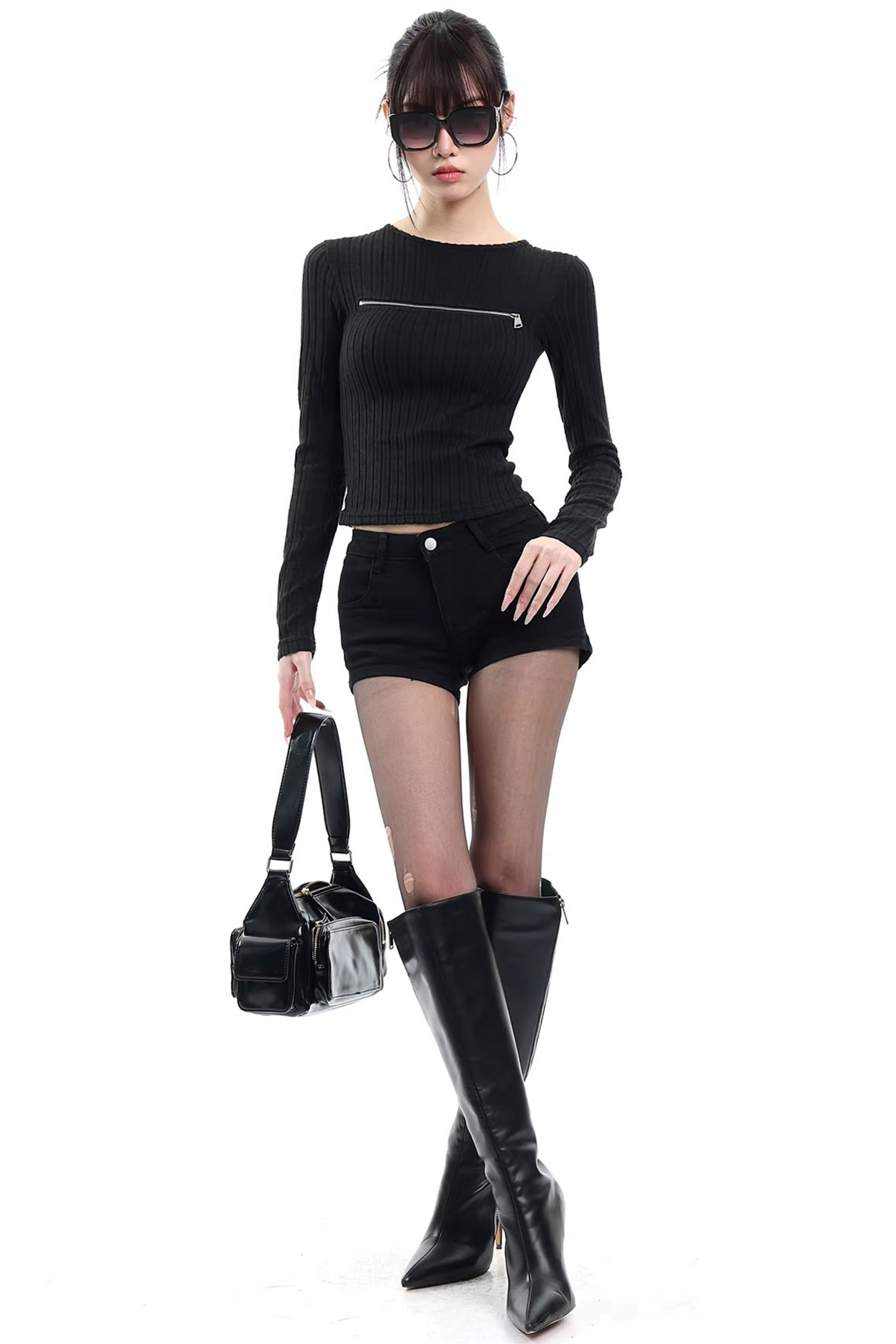 Gray Cut Out Knit Top