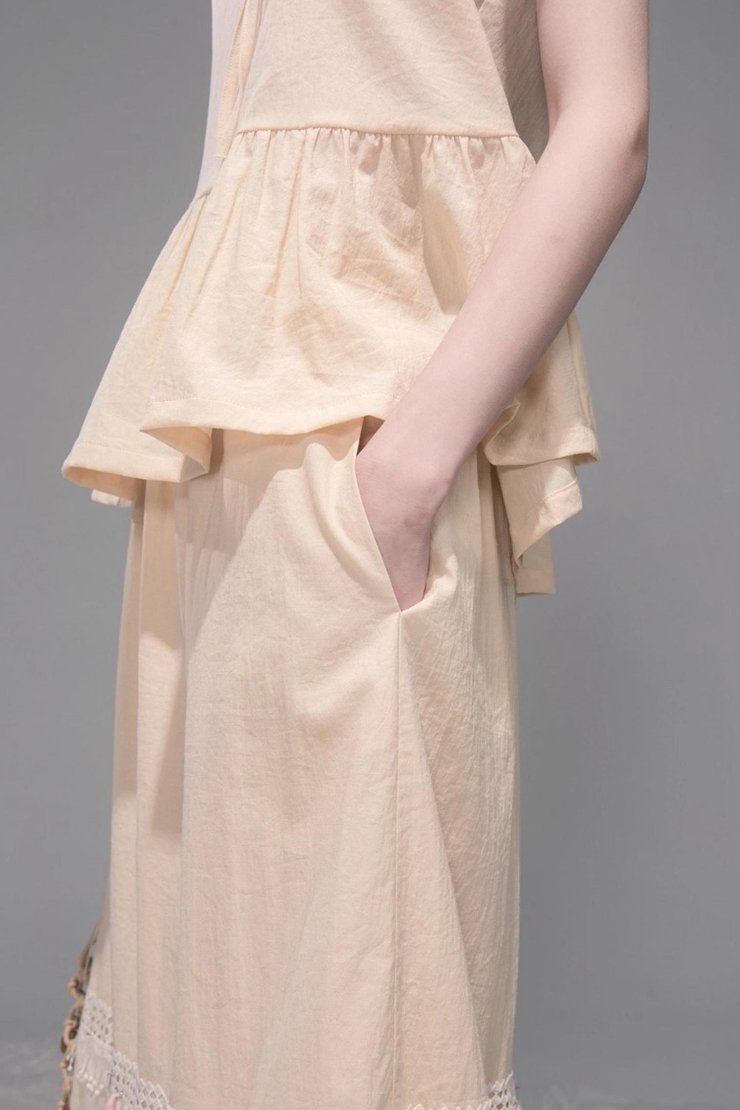 Soft Apricot Wave Layered Skirt Set
