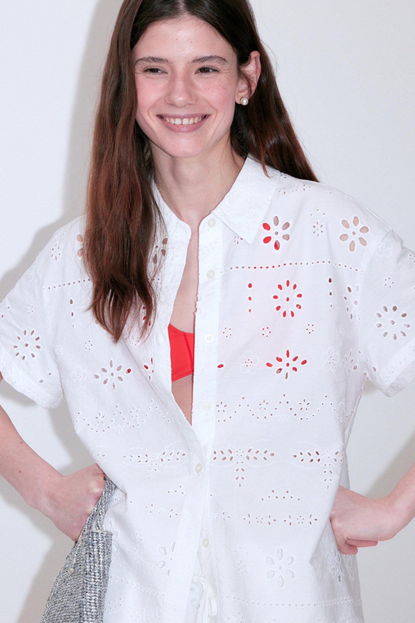 Summer Sheer Texture Lapel Shirt Skirt Set-Up