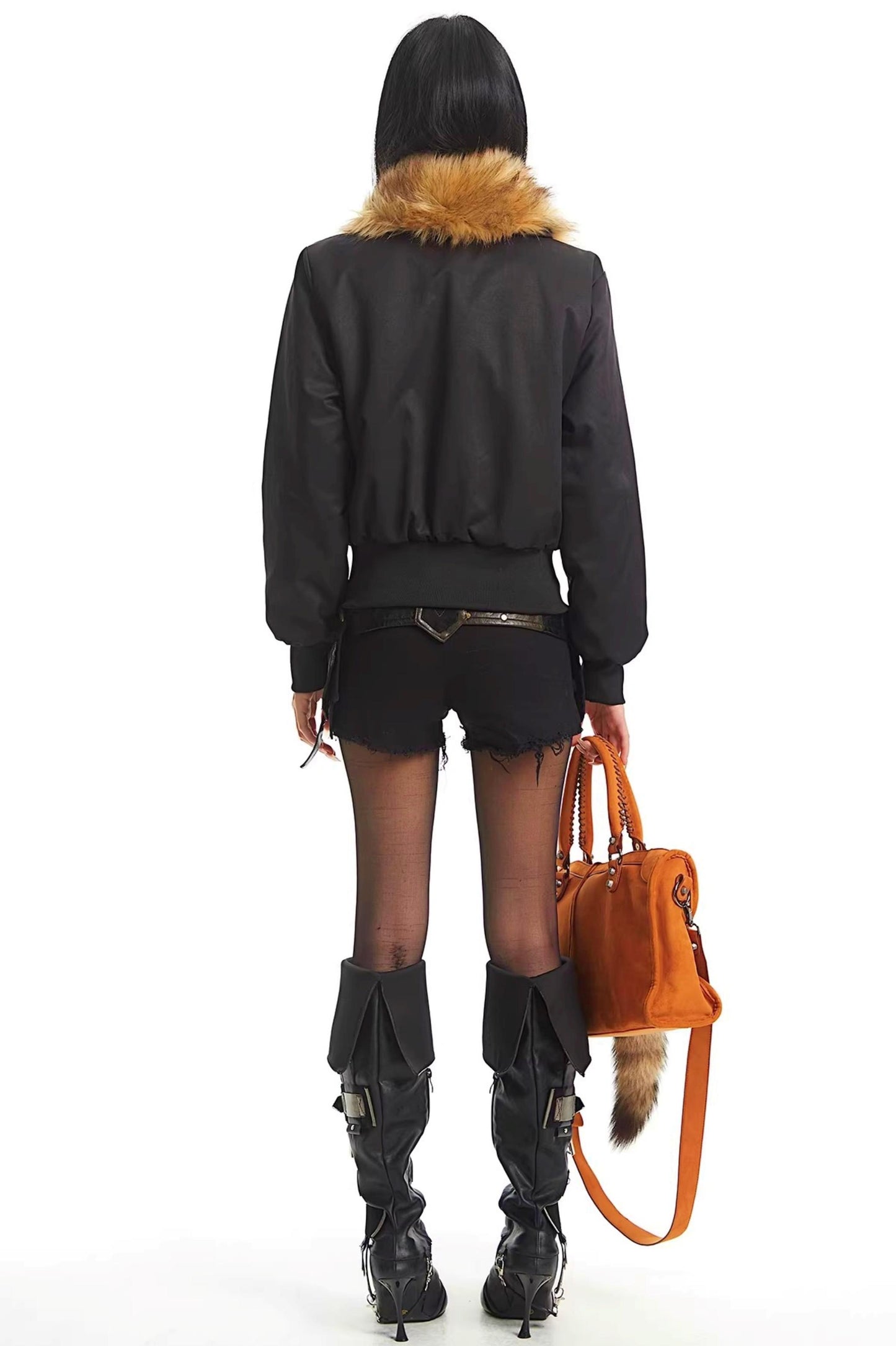 Korean Black Fur Collar Jacket