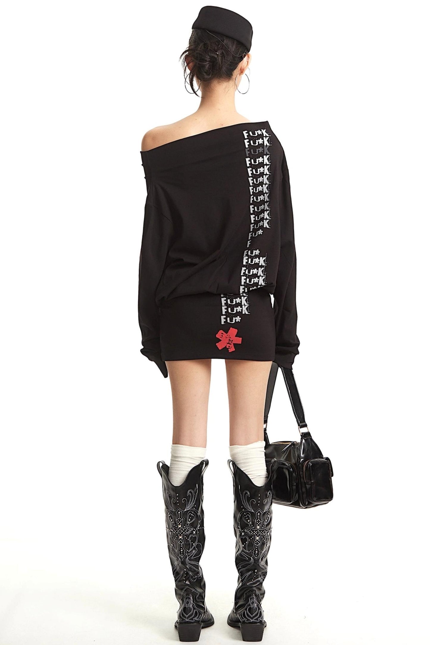 One-Shoulder Letter Print Dress