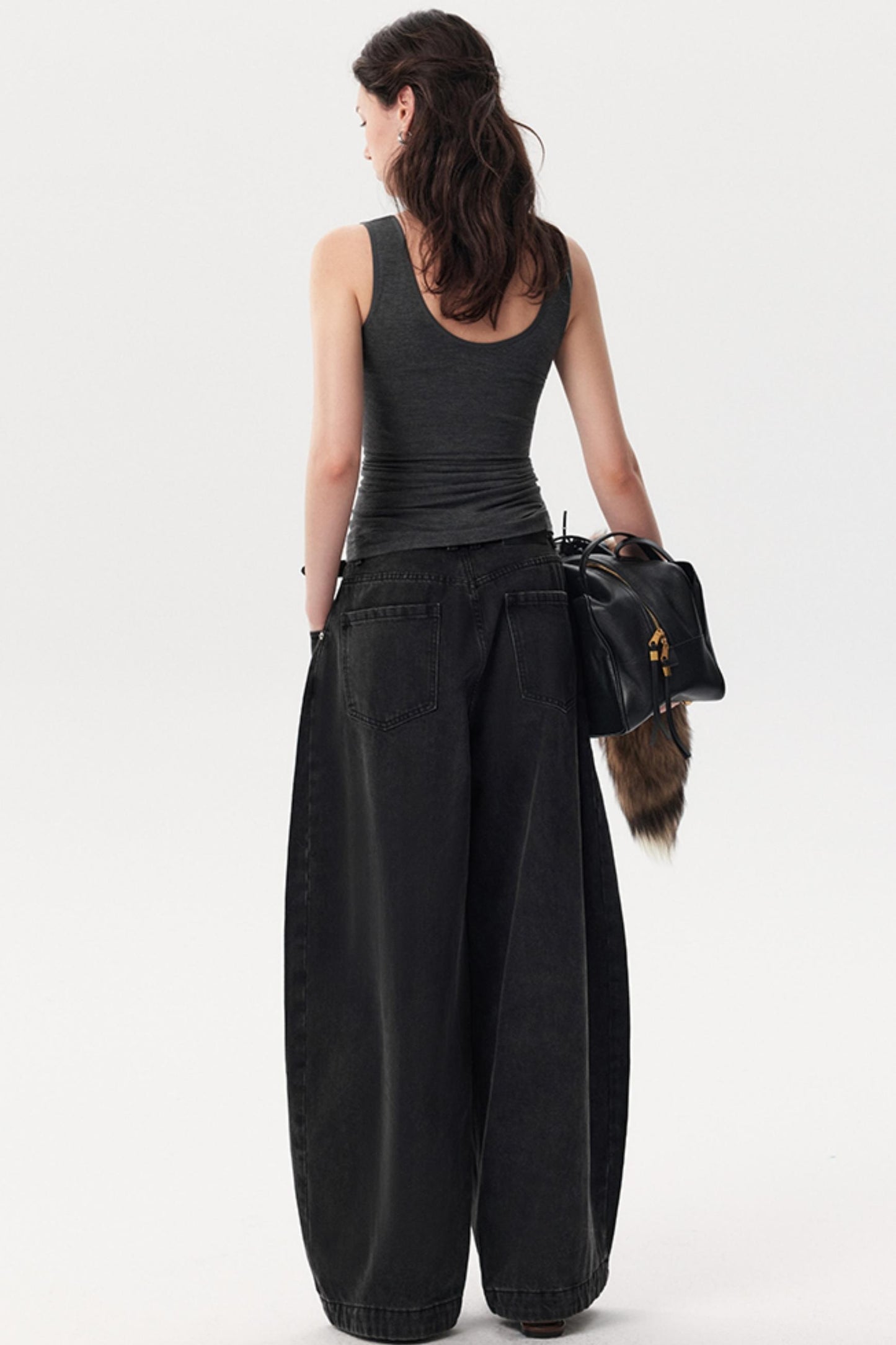 Black Pinch Wide-Leg Jeans Pants