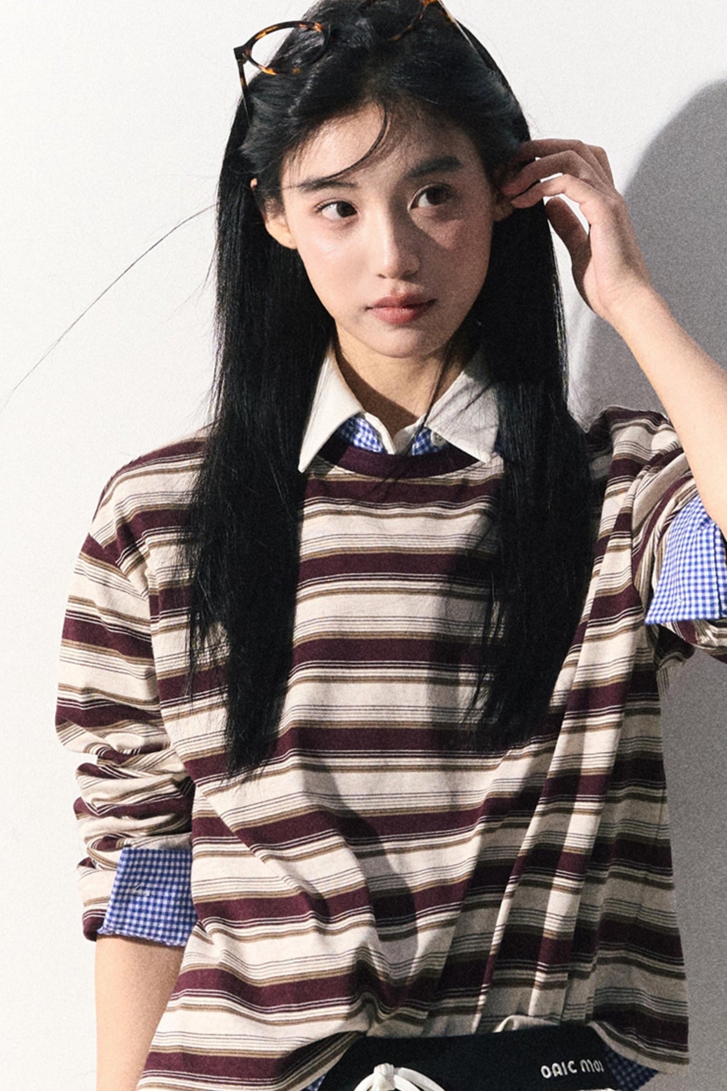 밀크 커피 스트라이프 다용도 탑