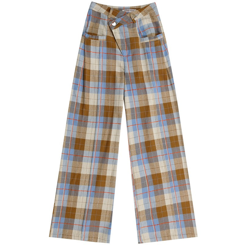 vintage check blue brown pants