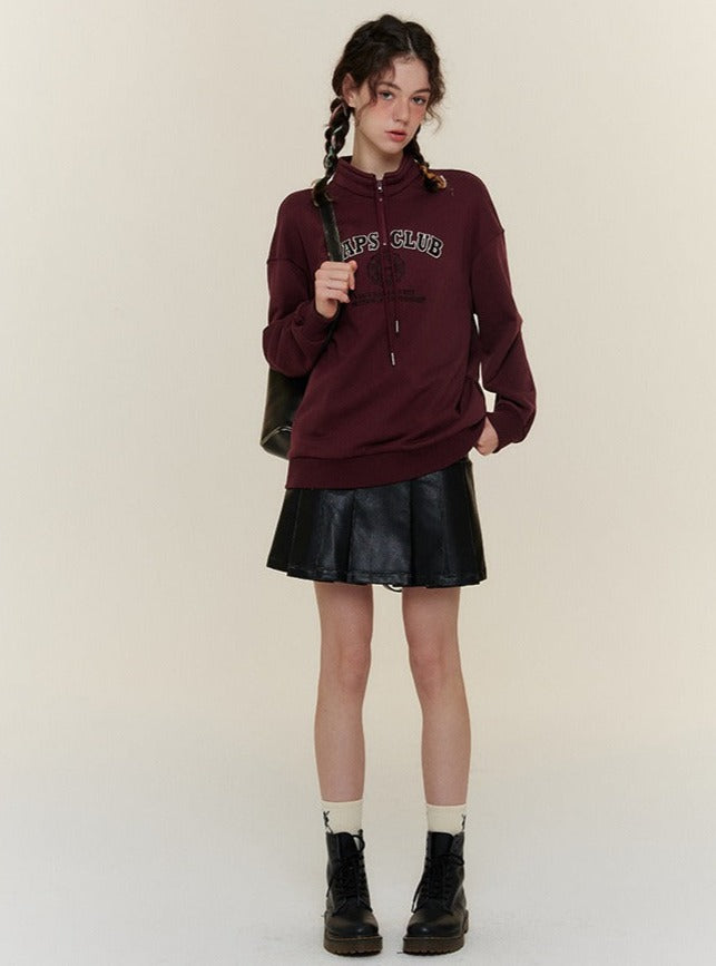 아메리칸 레트로 스탠드 넥 스웨트 셔츠 탑