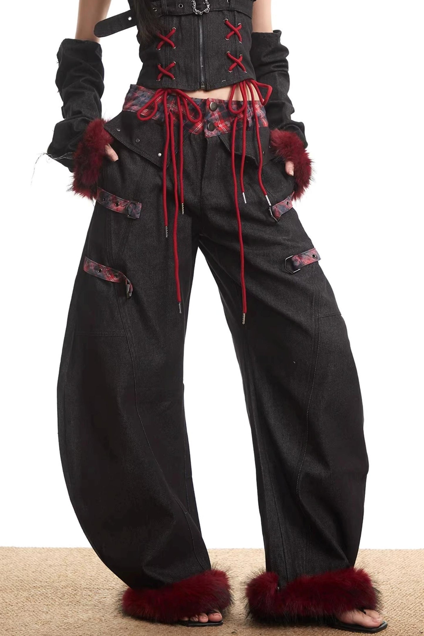 Plaid Patchwork Denim Set-Up