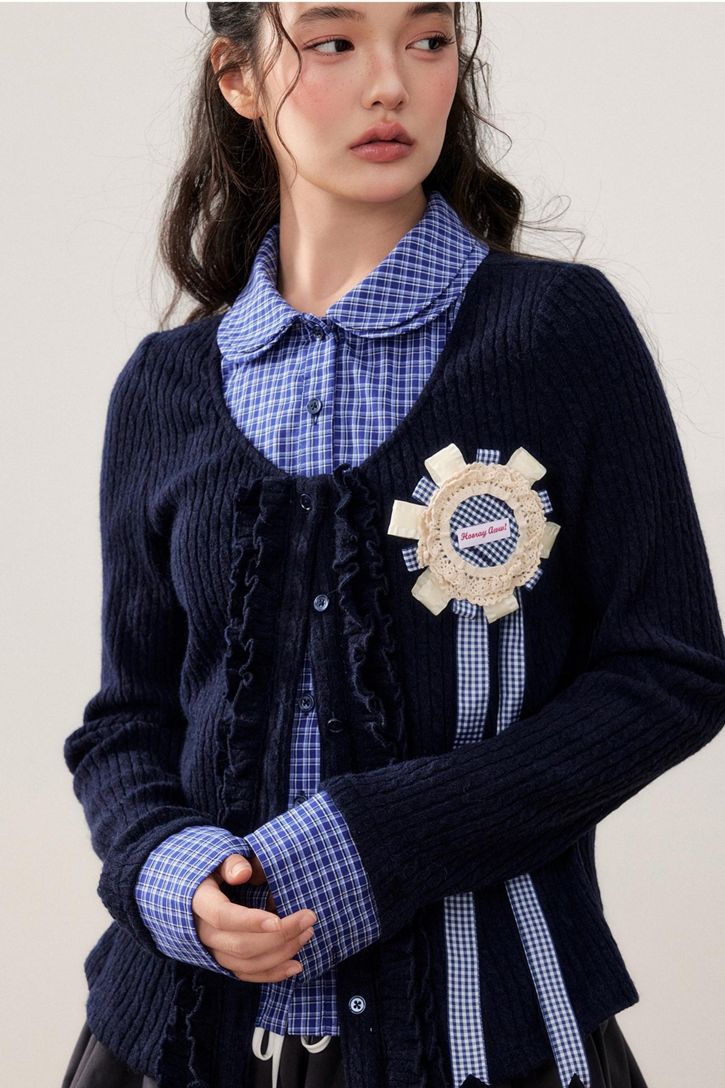 Layered Plaid Knit Patchwork Shirt