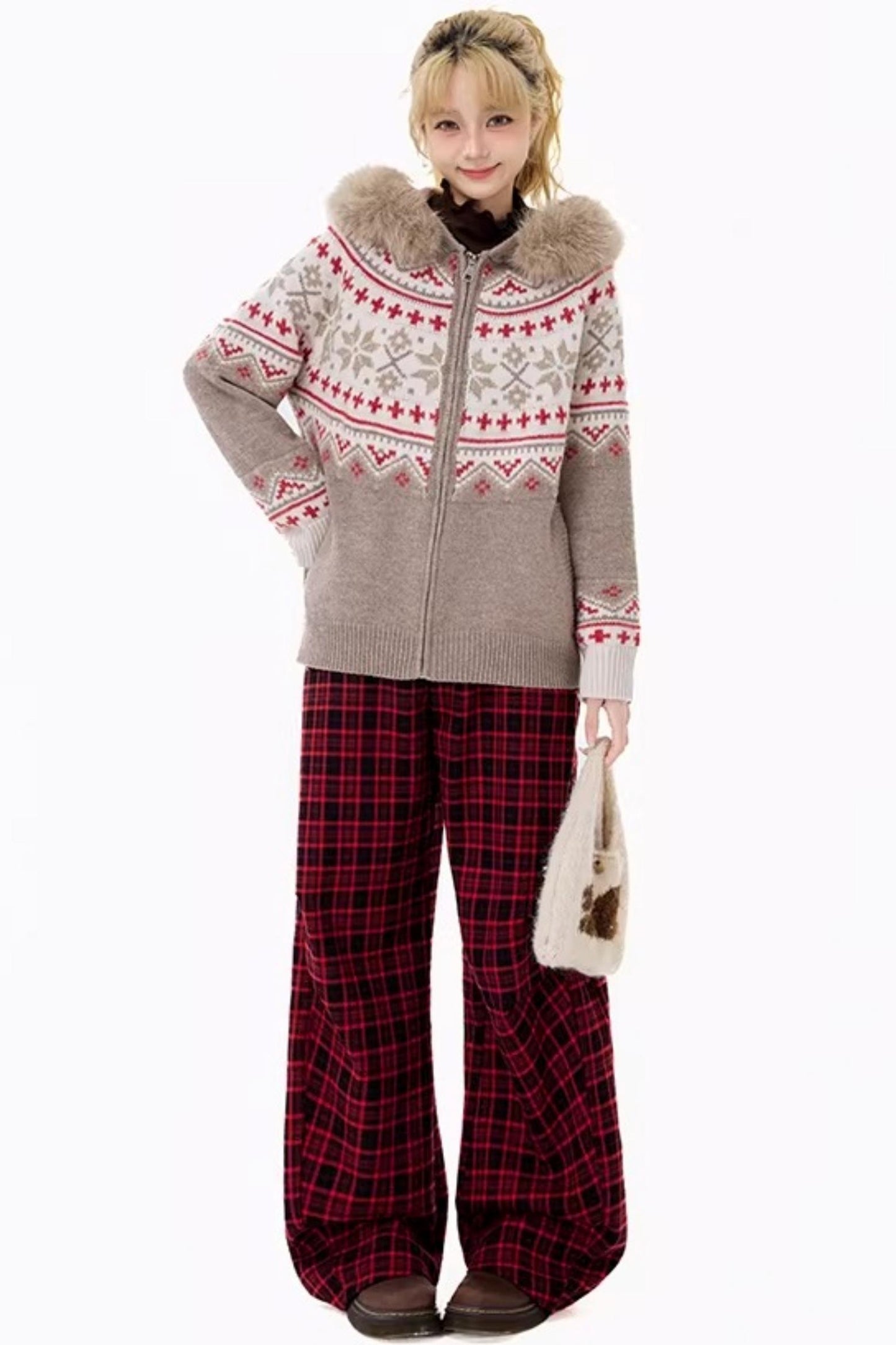 Retro Fair Isle Hooded Cardigan