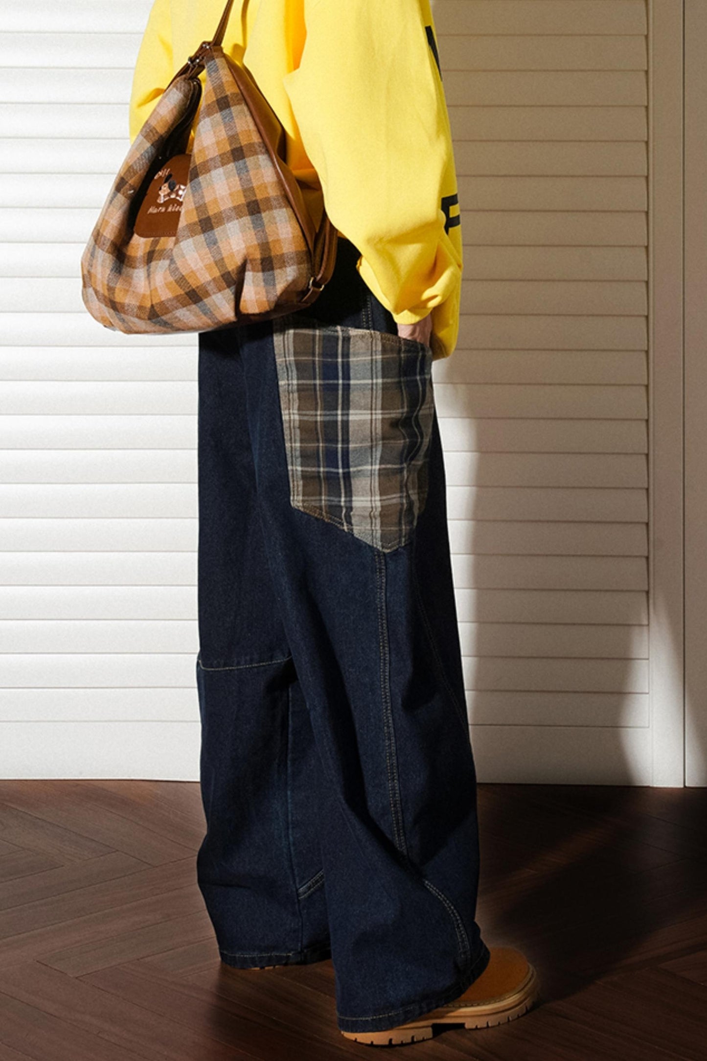 패널이 있는 와이드 레그 하이스트리트 팬츠