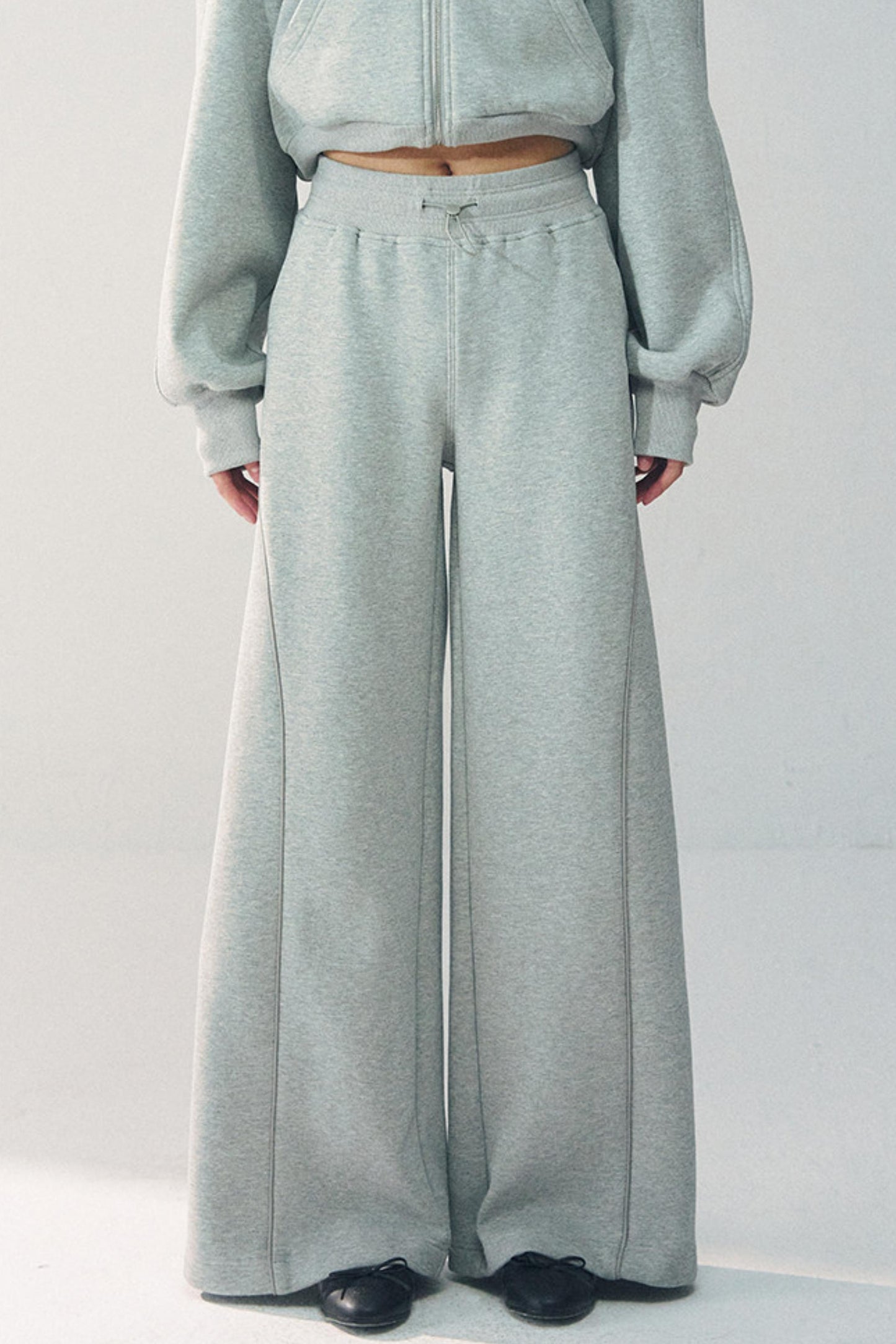 탈부착 가능한 모피 칼라 스웨트셔츠 재킷 세트