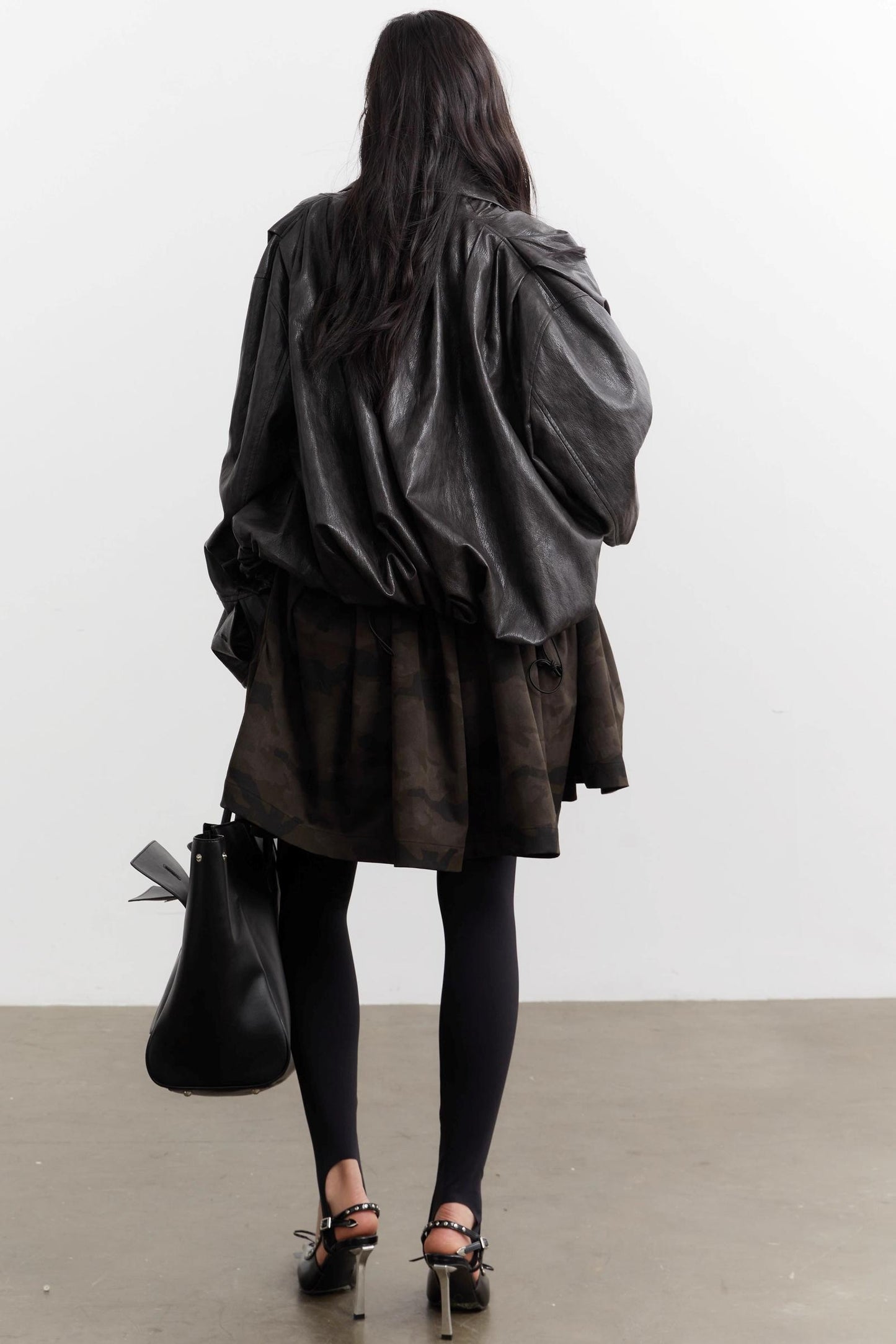 Vintage Pleated Ebony Brown PU Jacket