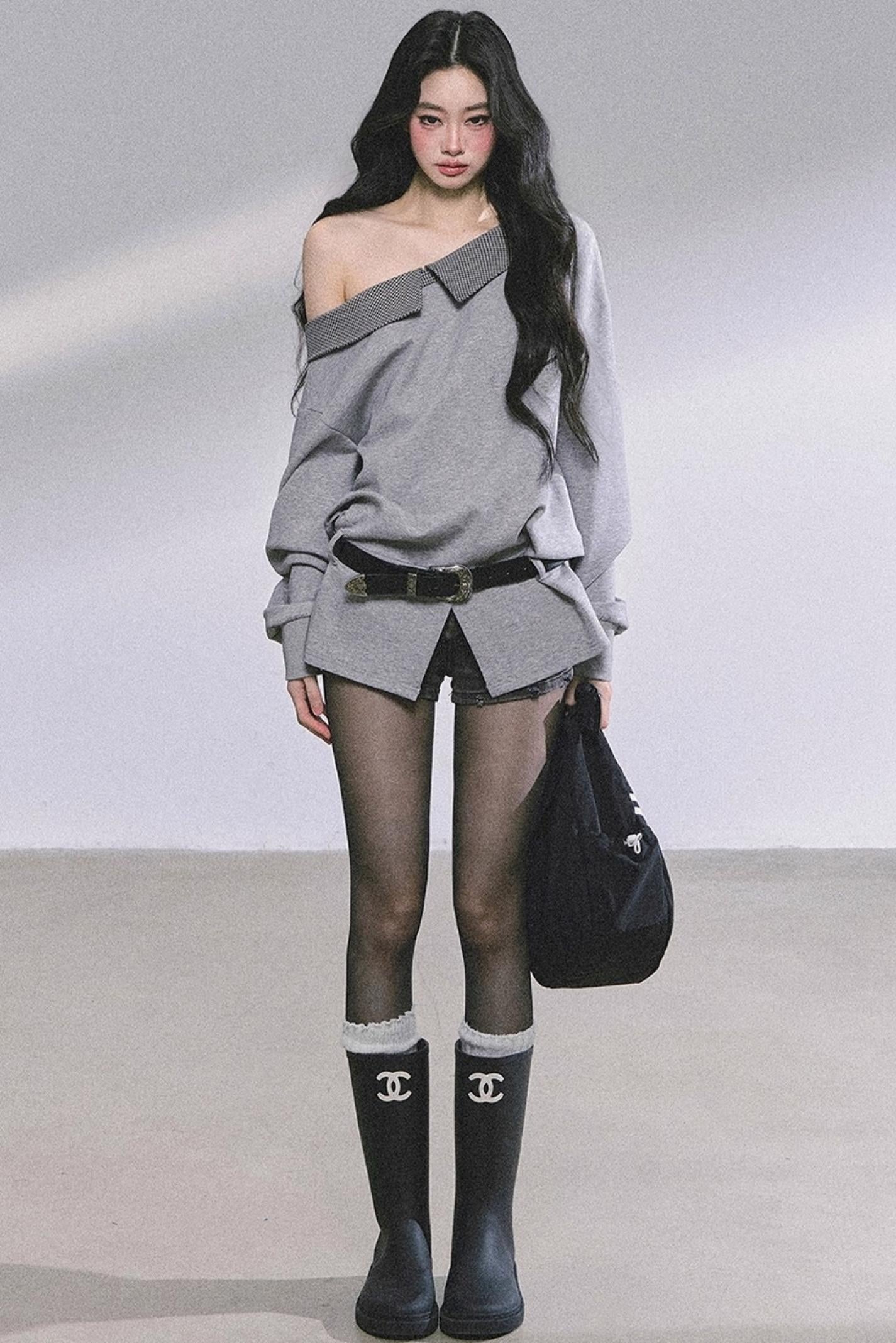 American Slanted Shoulder Plaid Sweatshirt