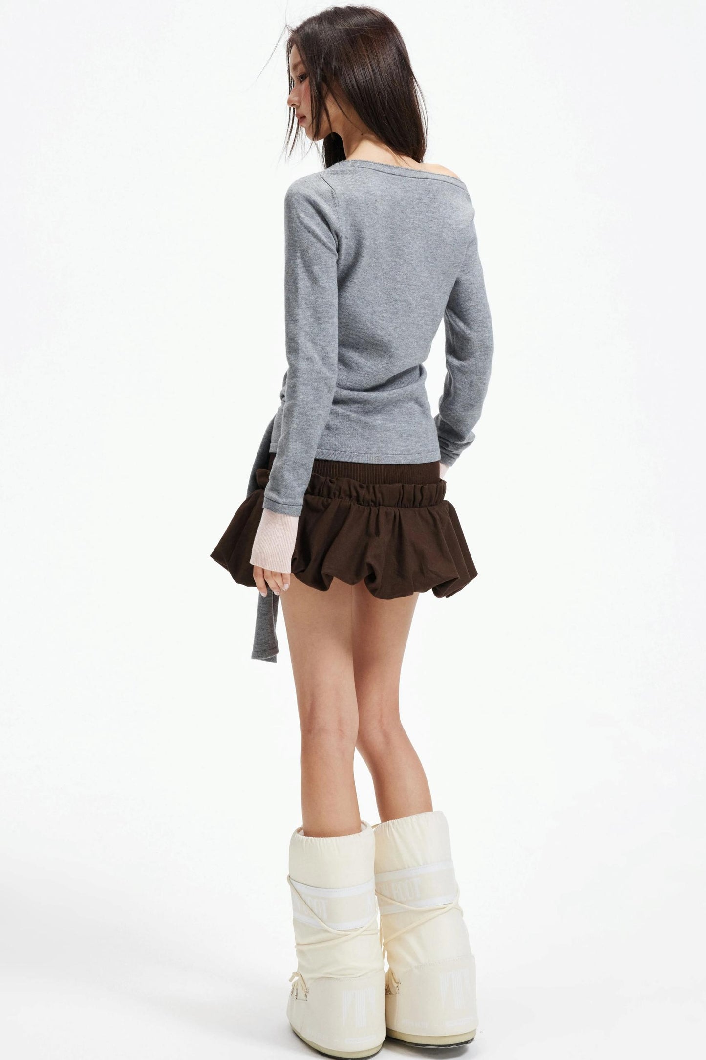 Color-Blocking Knit Off-Shoulder Sweater