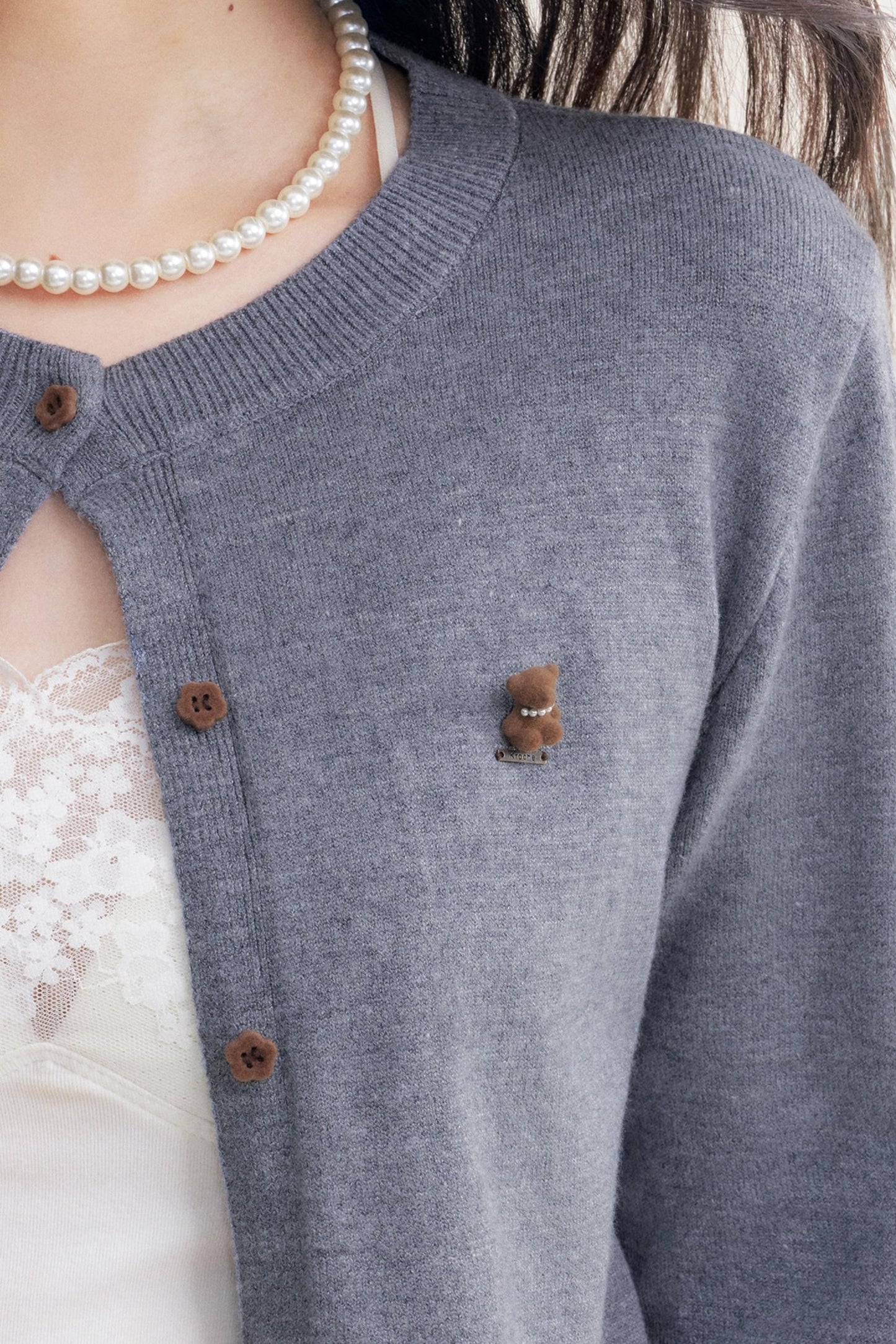 Lazy Grey Flower Knitted Cardigan