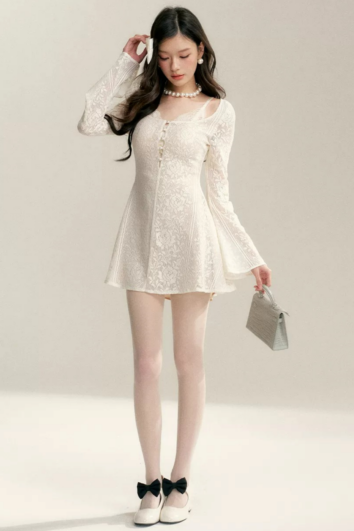 Hollow-Out Jacquard Lace Dress