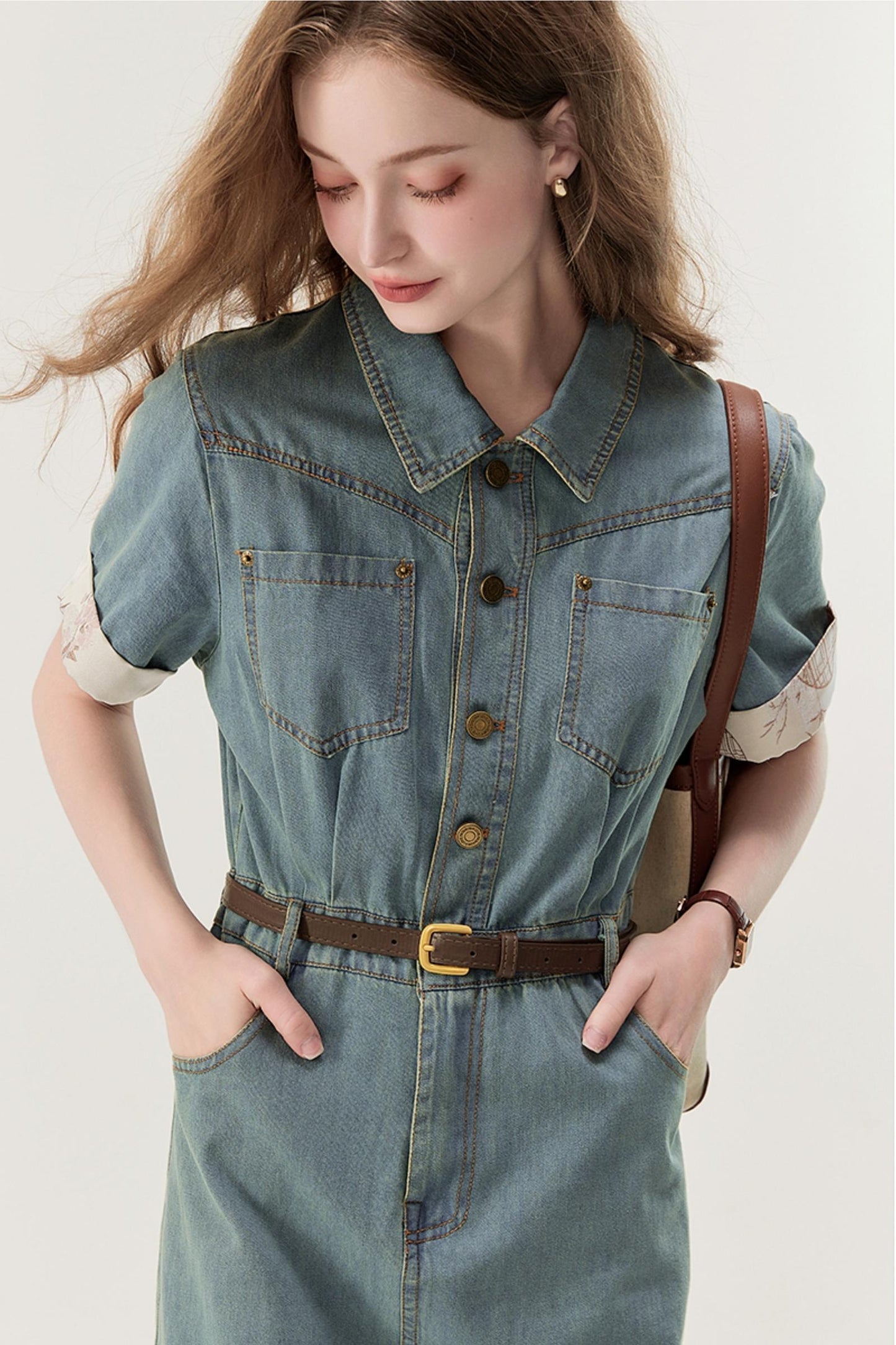 Denim Blue Spliced A-Line Dress