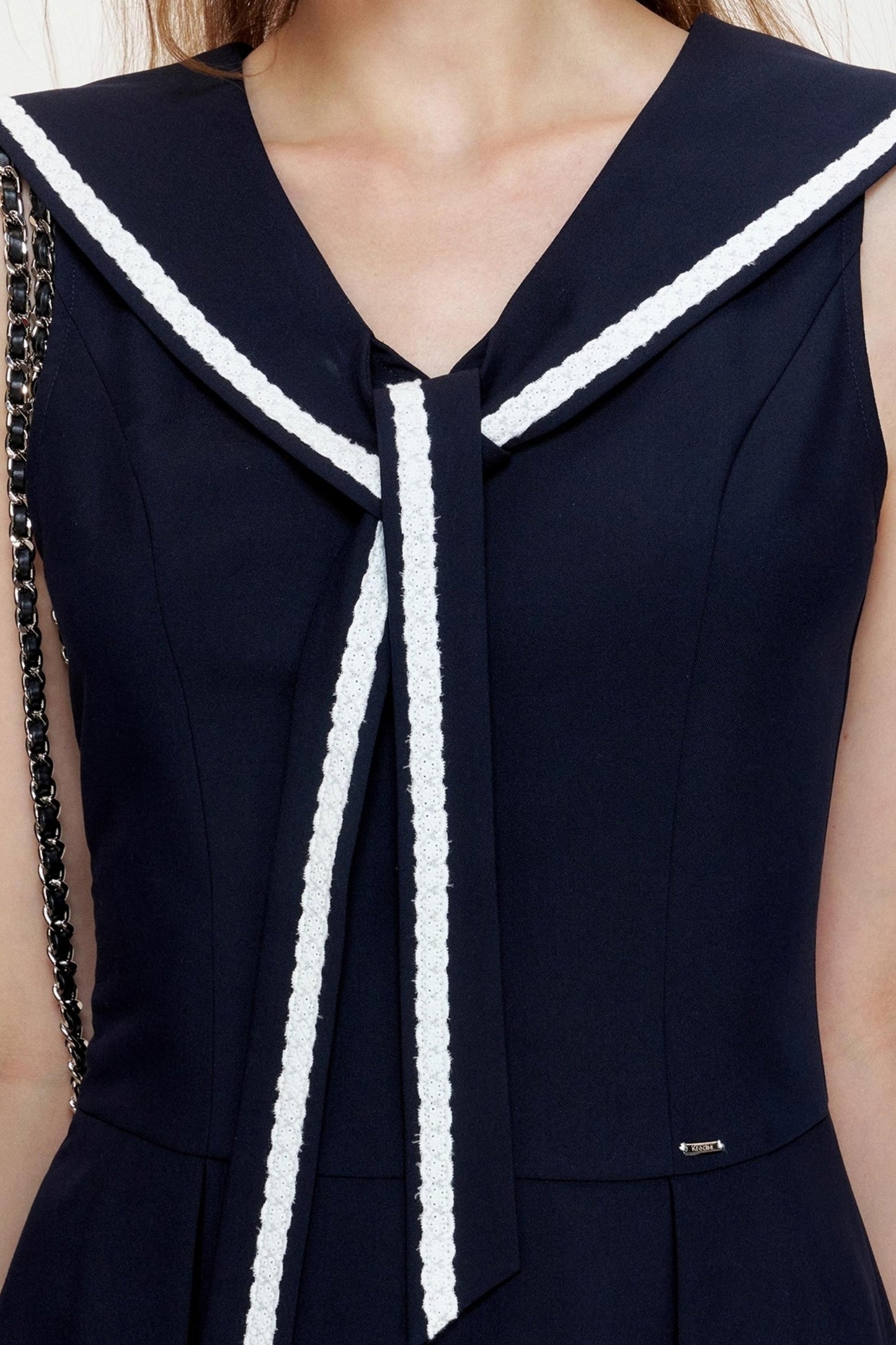 NavyCore Floral Tie Waist Dress