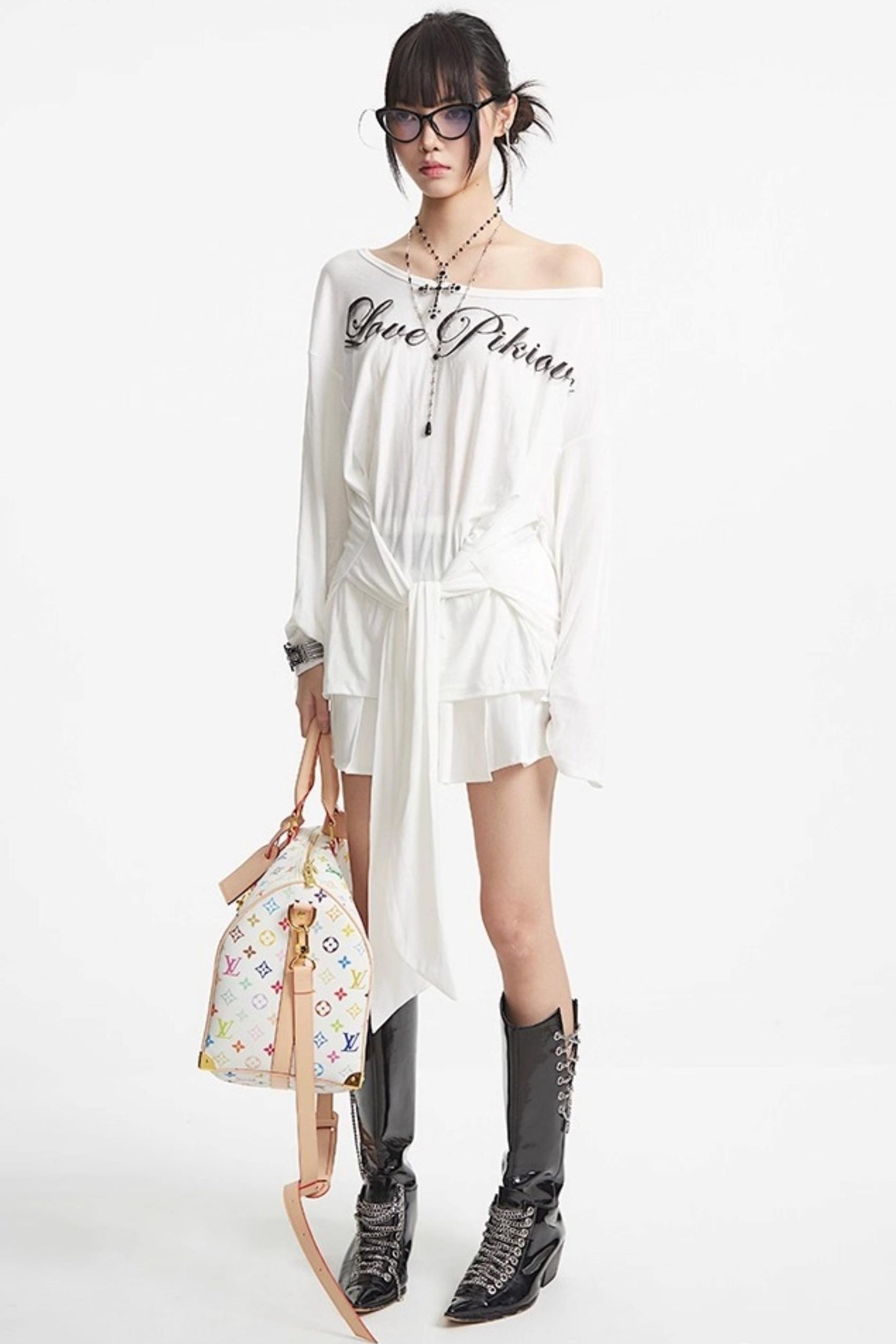 Shoulder Black White Long Sleeve Top