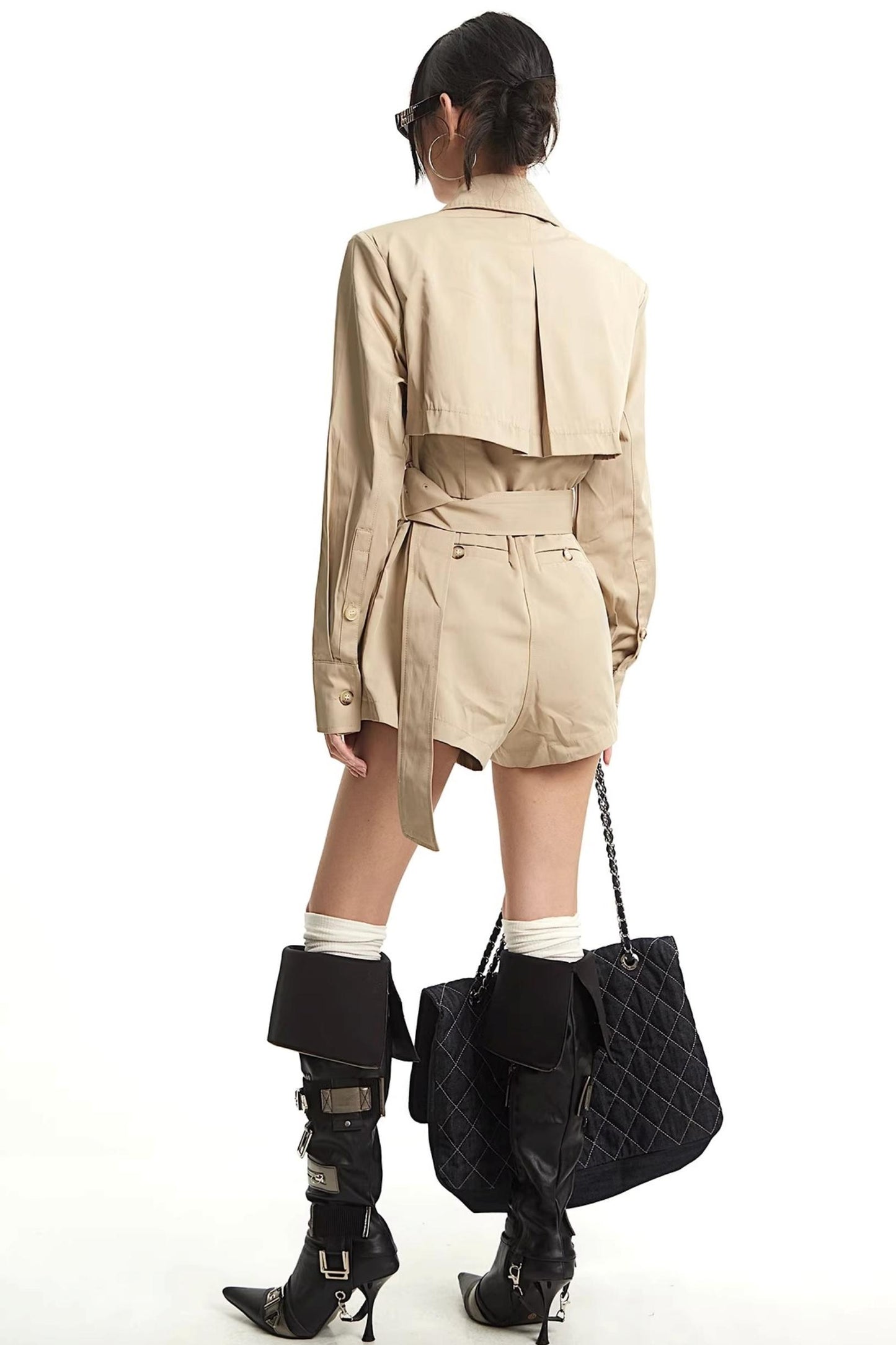 Khaki Slim-Fit Trench Jumpsuit