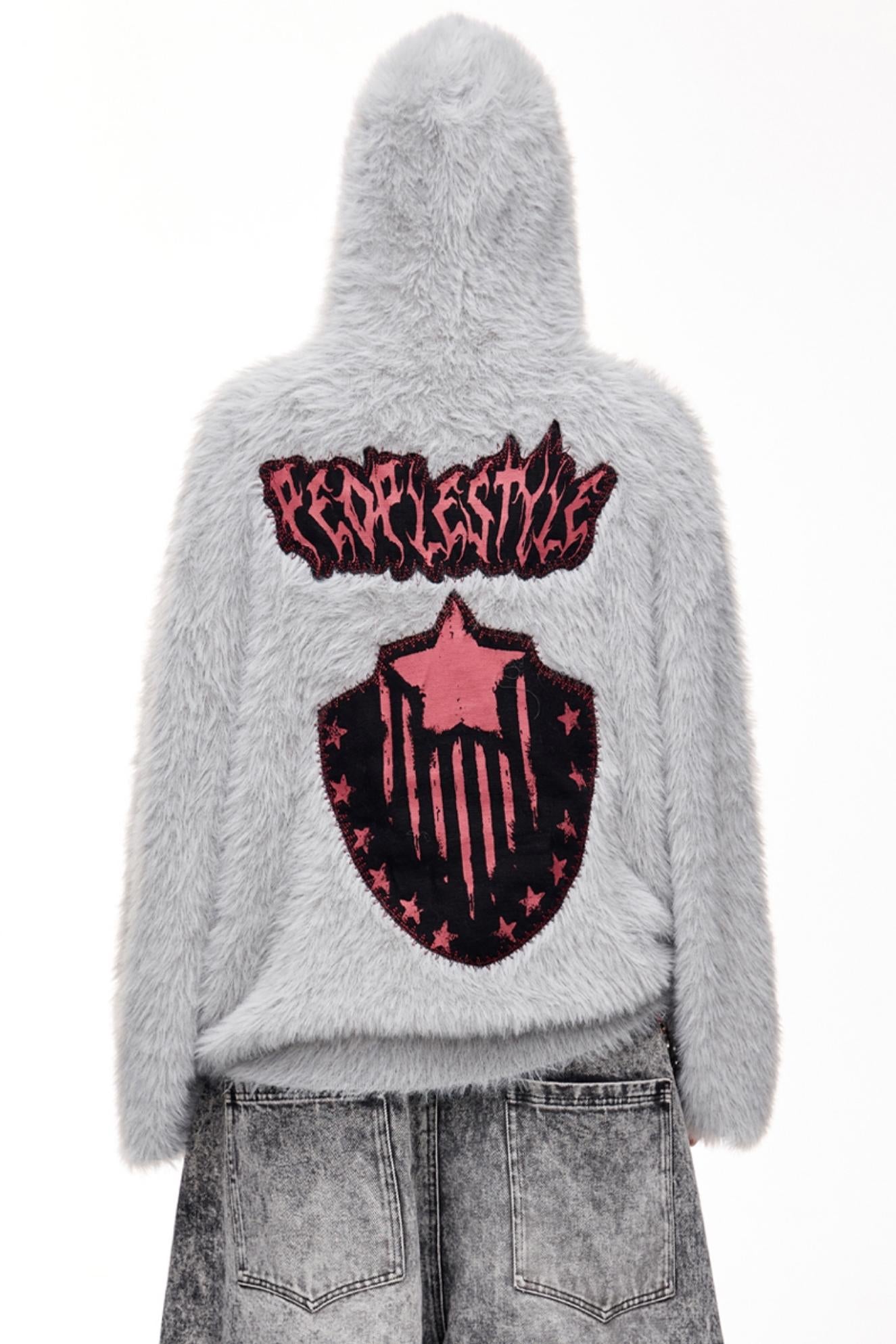 Bestickter lockerer Kapuzencardigan