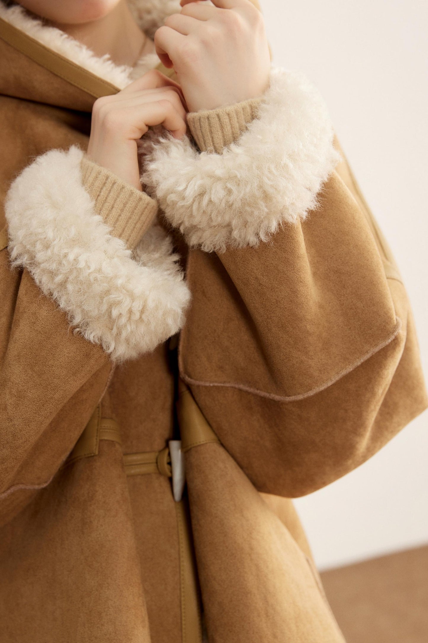 Short Suede Hooded Brown Jacket