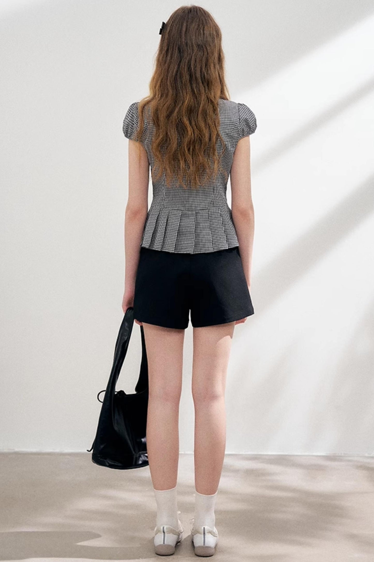 Bubble Sleeve Check Blouse