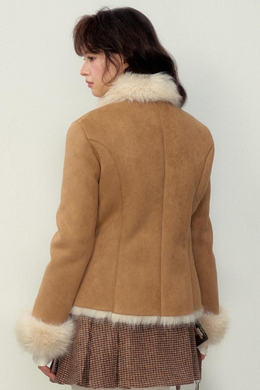 Khaki Pink Fur Integrated Jacket