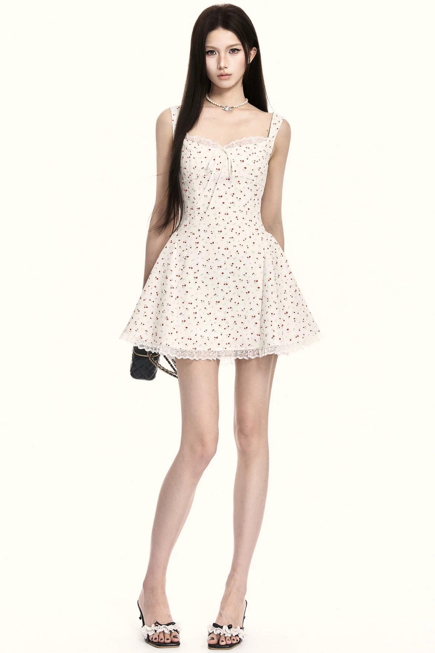 French Floral Square Neck Dress