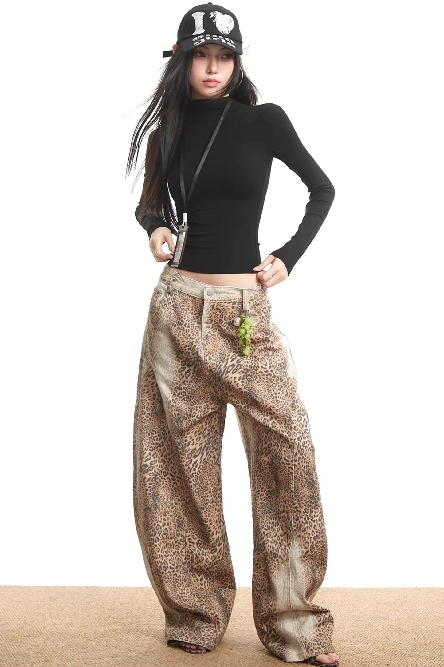 Retro Leopard Print Denim Pants