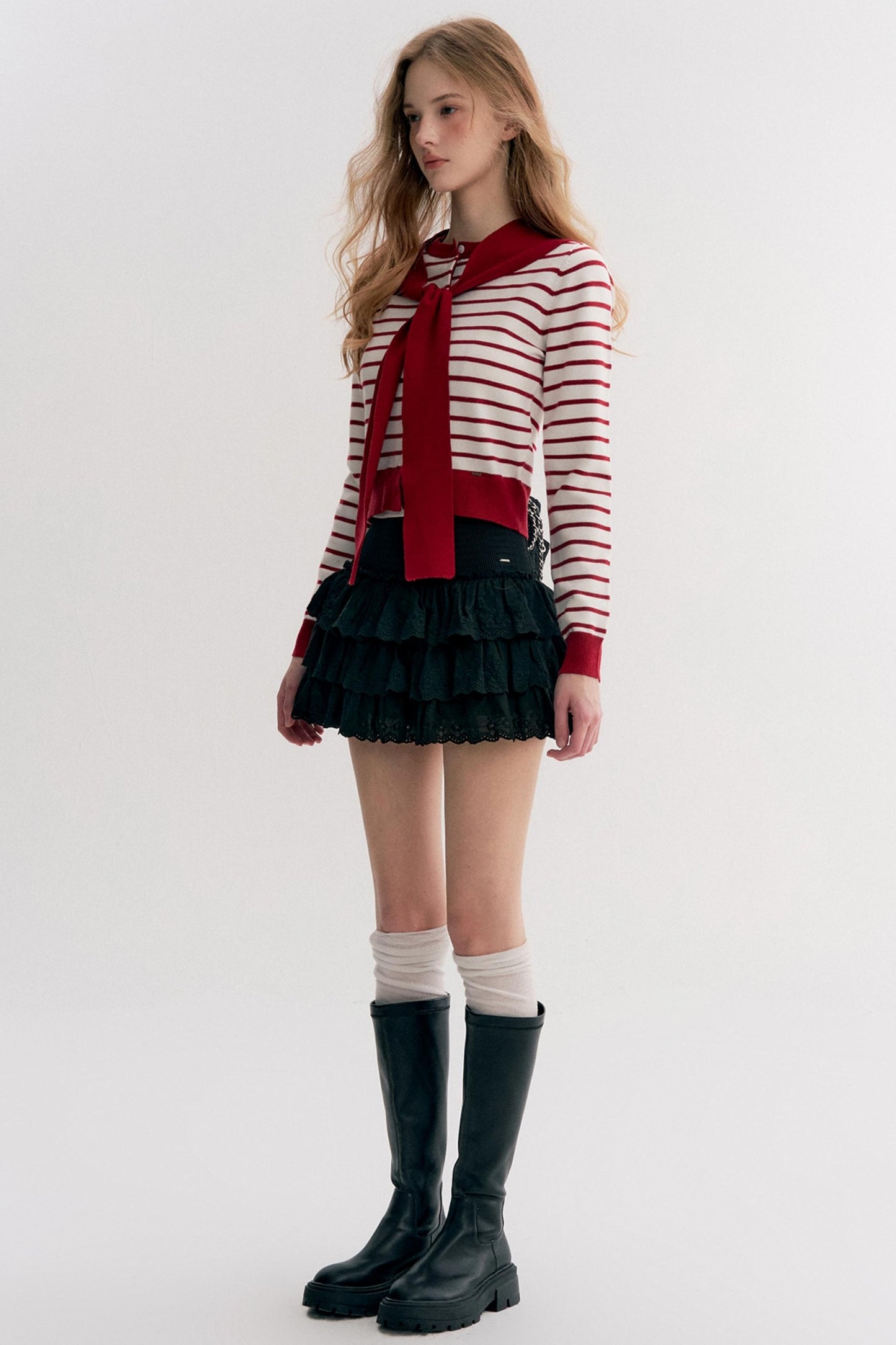 Navy Core Knitted Cardigan Two-Piece Top Set