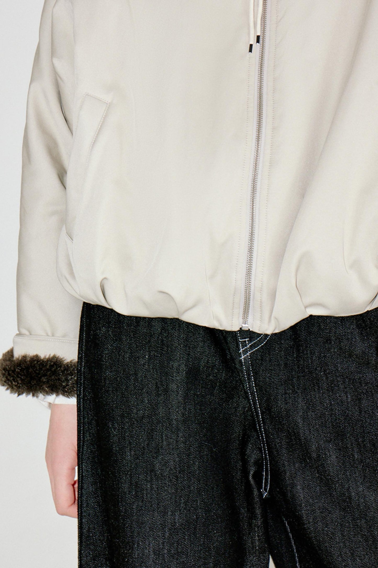 Beige Floral Fur Collar Jacket