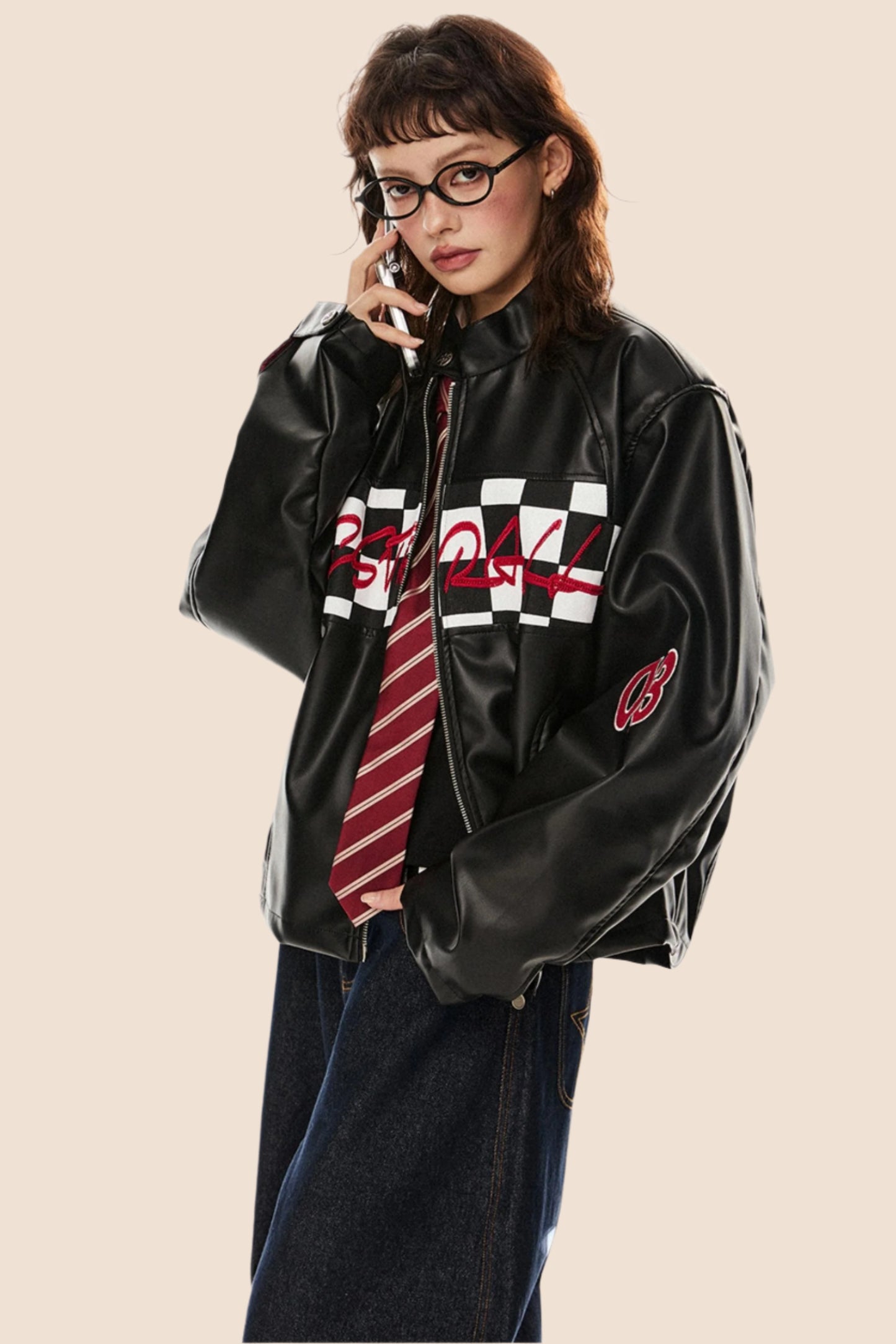 Racing Style Loose Biker Jacket
