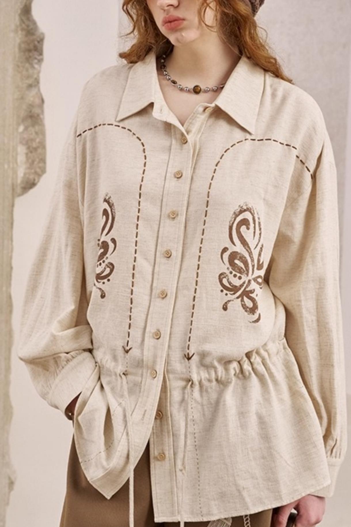 Vintage Striped Suede Embroidered Shirt