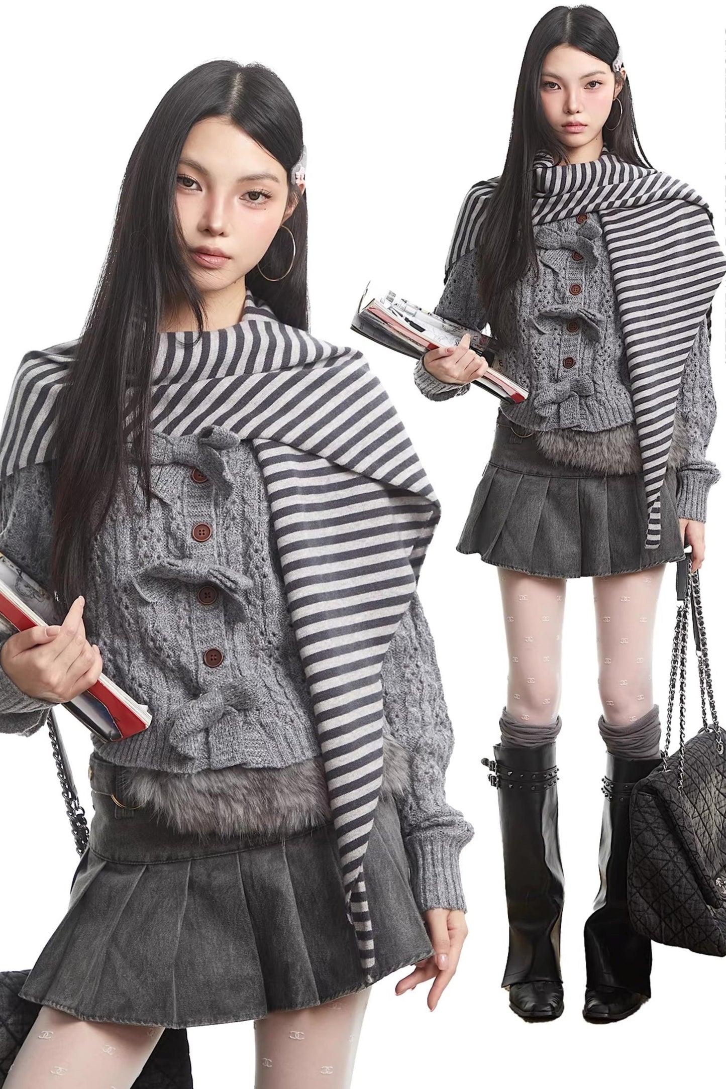 Gray Bow Knit Sweater