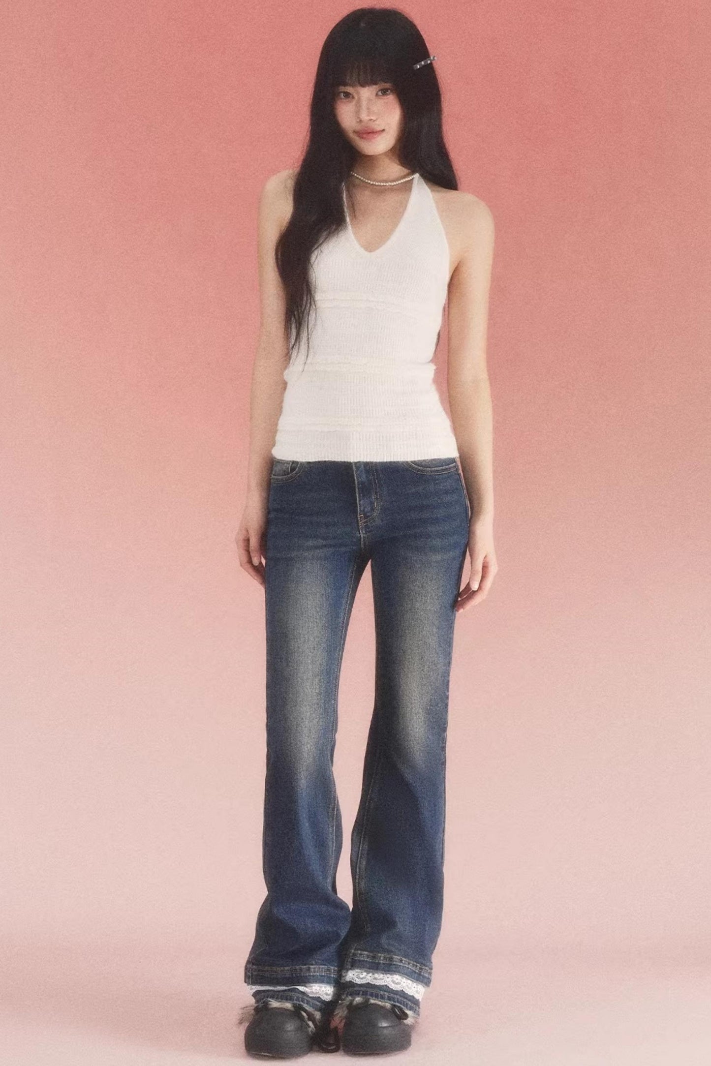 Retro Distressed Lace Jeans