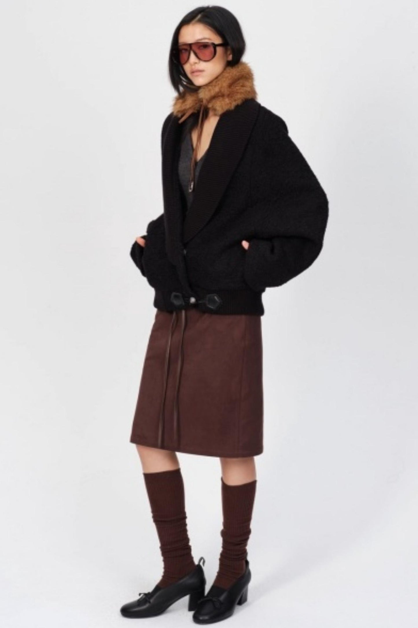 Winter Retro Suede Midi Skirt