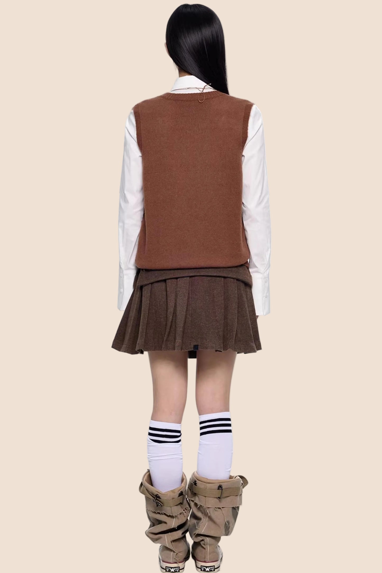 V-Neck Knitted Layered Vest