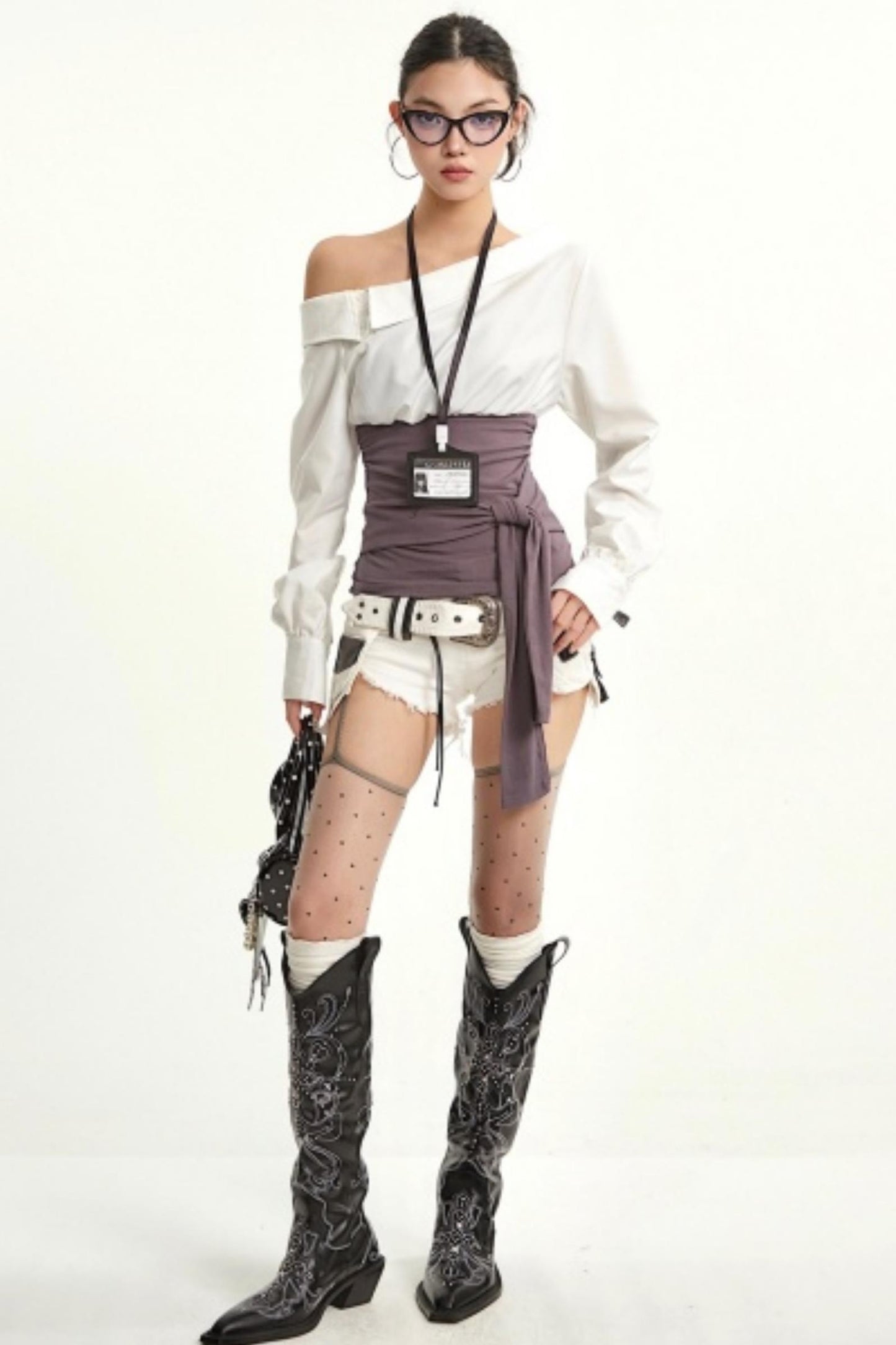 Mature White Off-Shoulder Shirt