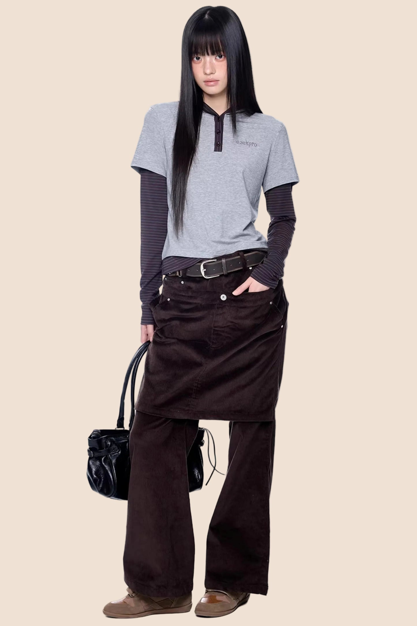 Striped Color-Block Henry Collar Top