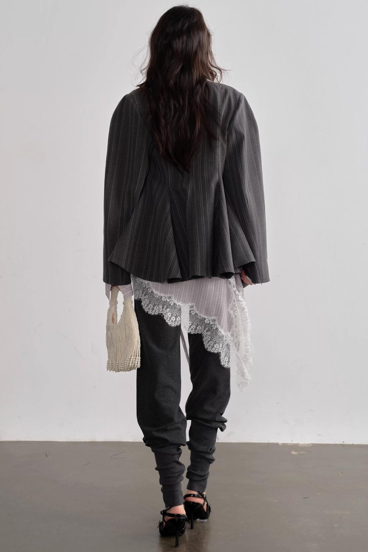 Asymmetrical Gray Striped Blazer