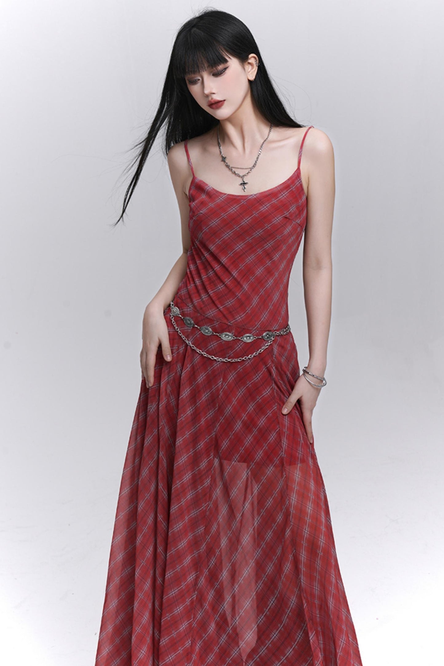 Pink Plaid Halter Dress