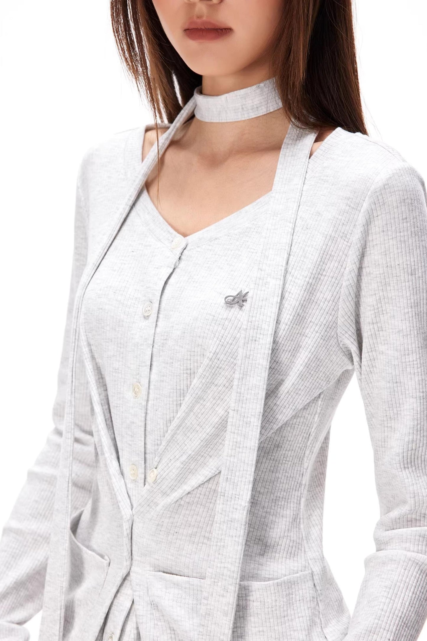 Fine Ribbed Knit Cardigan Top