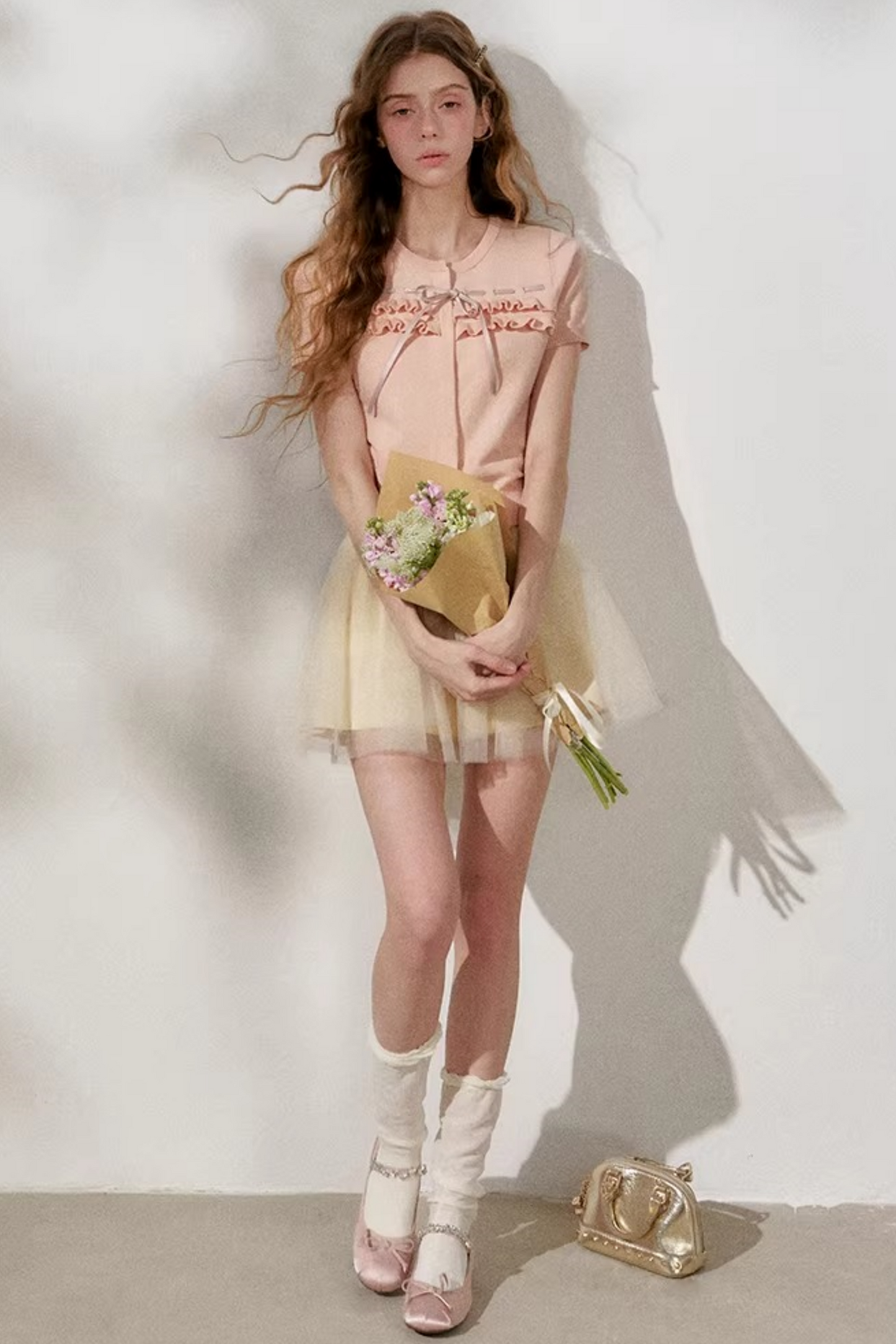 Apricot Mesh A-Line Skirt